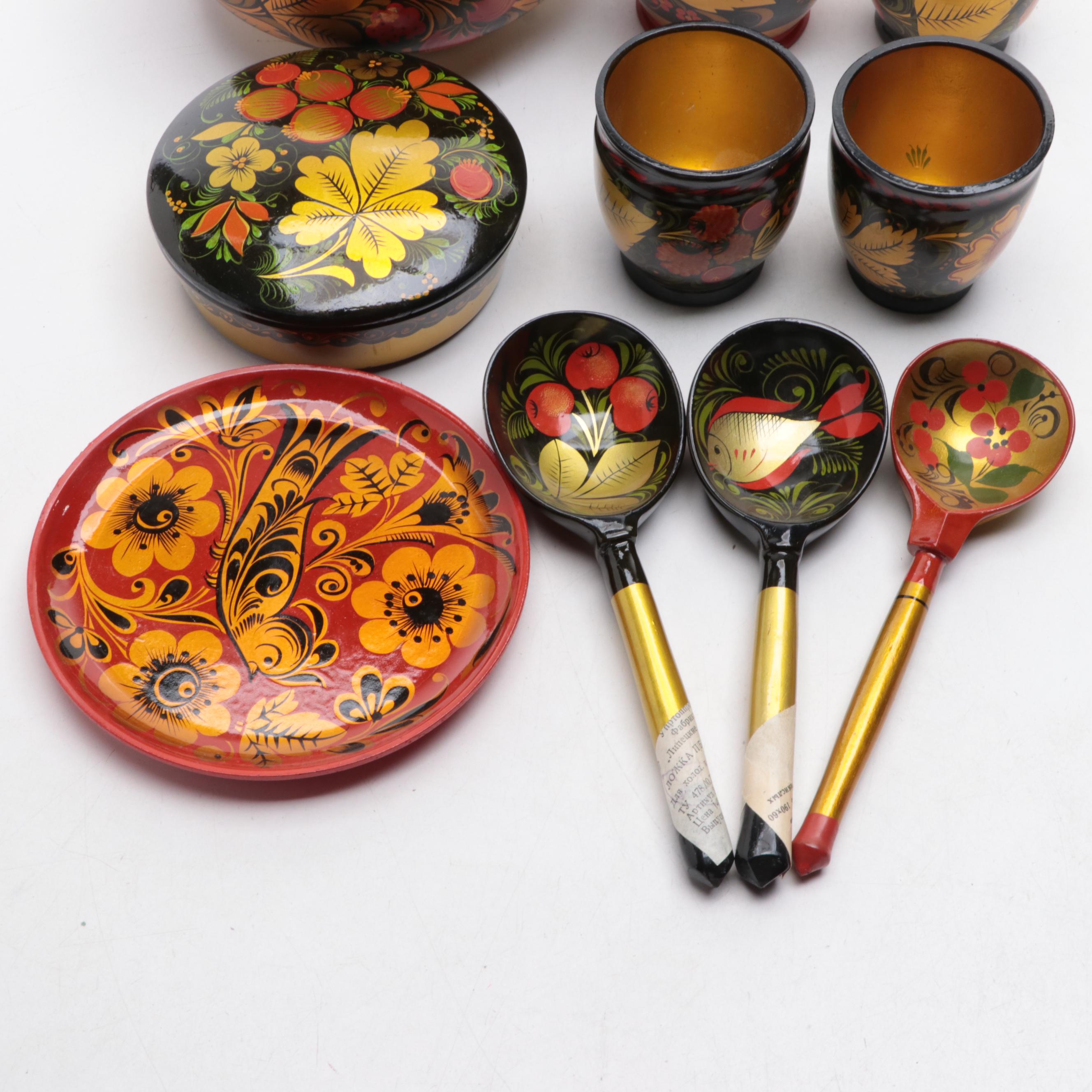 Russian Khokhloma Lacquerware Bowls and Tableware