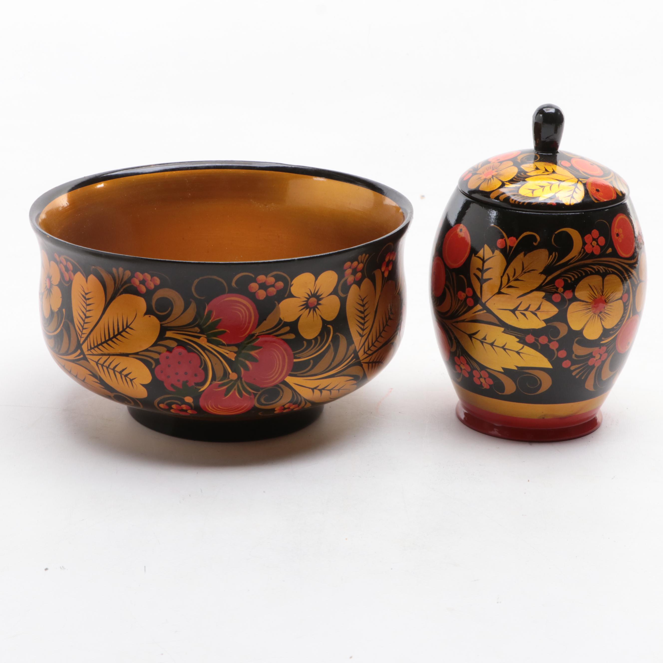 Russian Khokhloma Lacquerware Bowls and Tableware