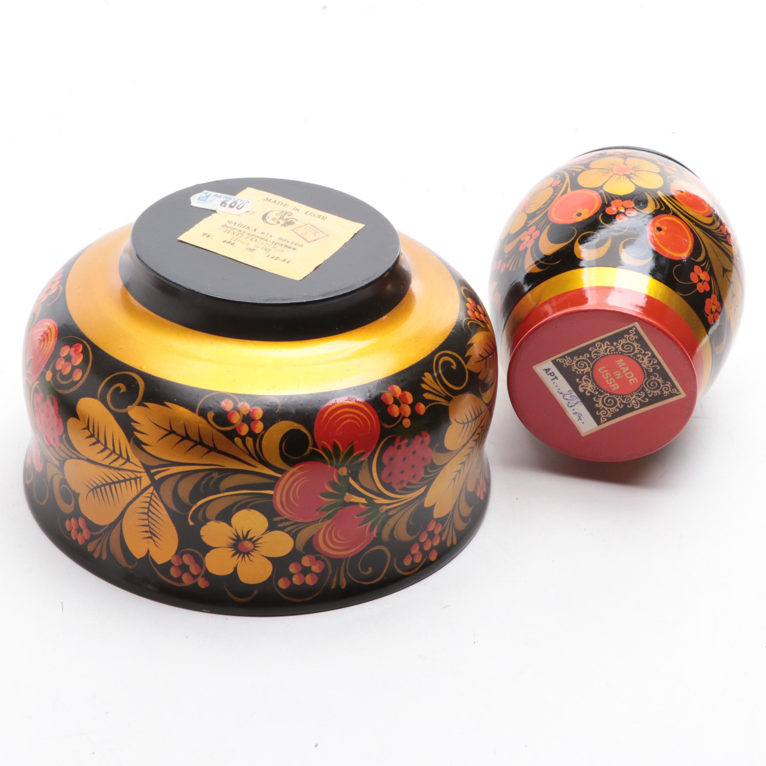 Russian Khokhloma Lacquerware Bowls and Tableware