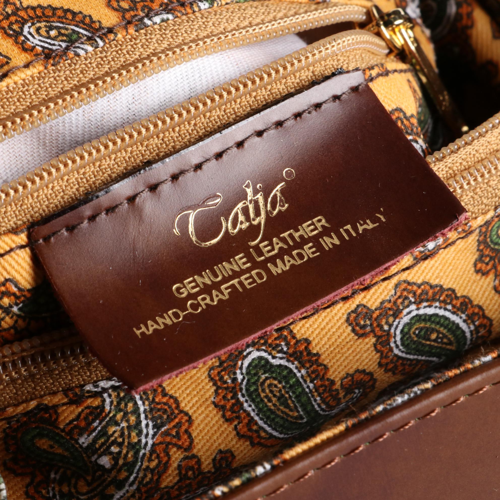 Calja Vera Pelle Shoulder Bag in Leather and Burlap Tote with Horse Motif