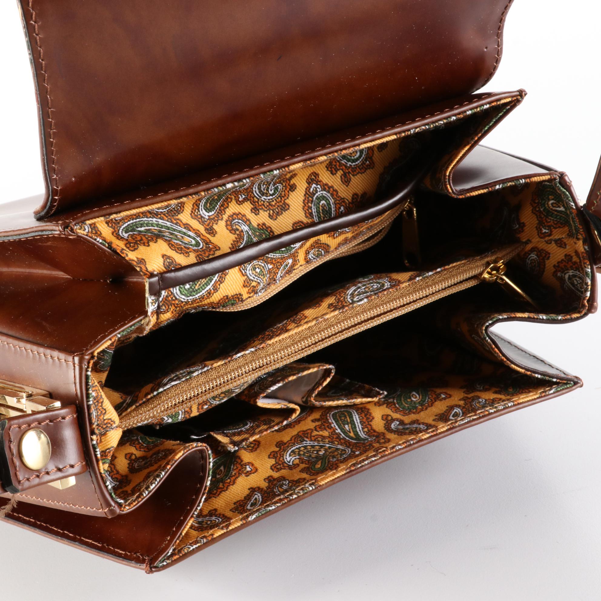 Calja Vera Pelle Shoulder Bag in Leather and Burlap Tote with Horse Motif