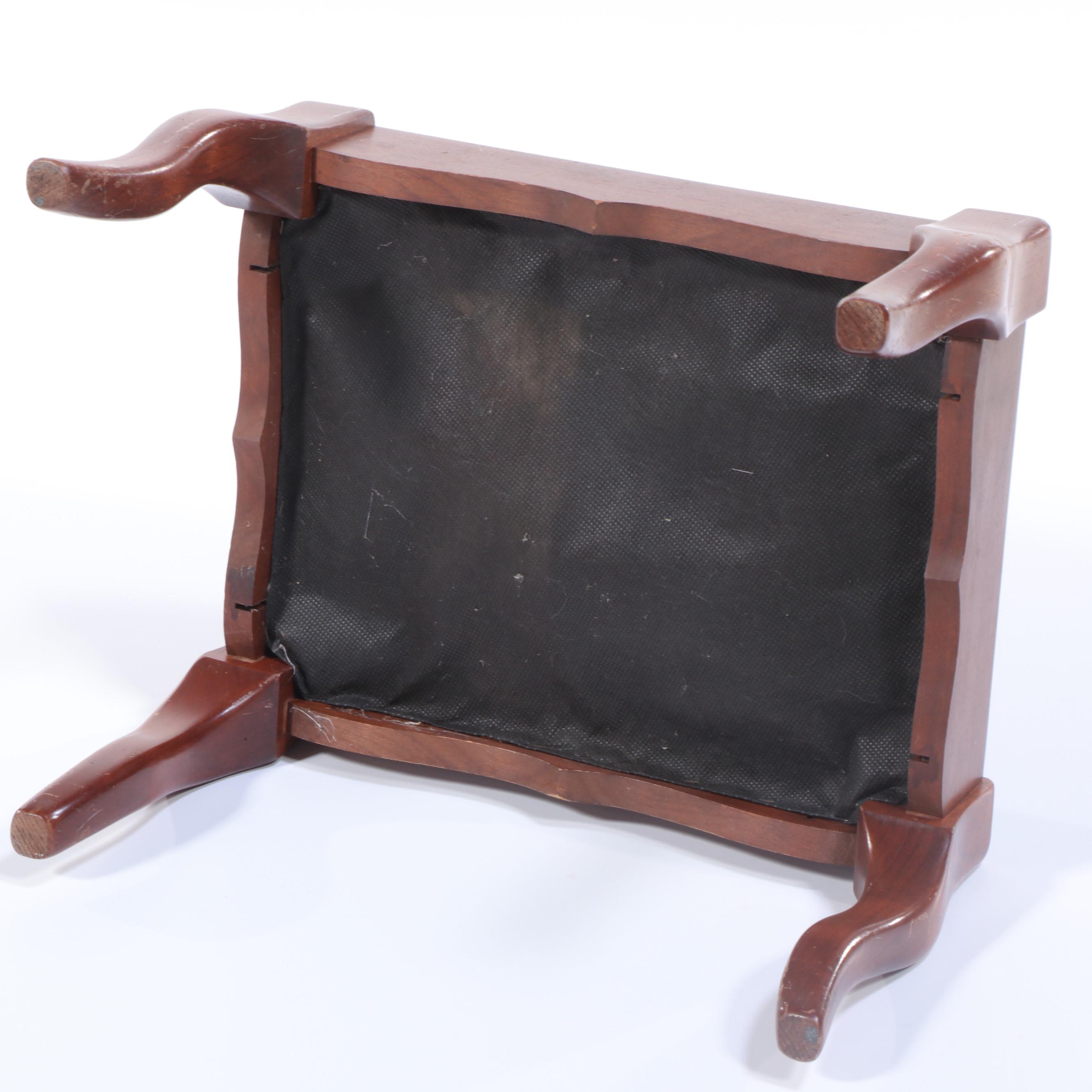 Floral Needlepoint Upholstered Wood Footstool, 20th Century