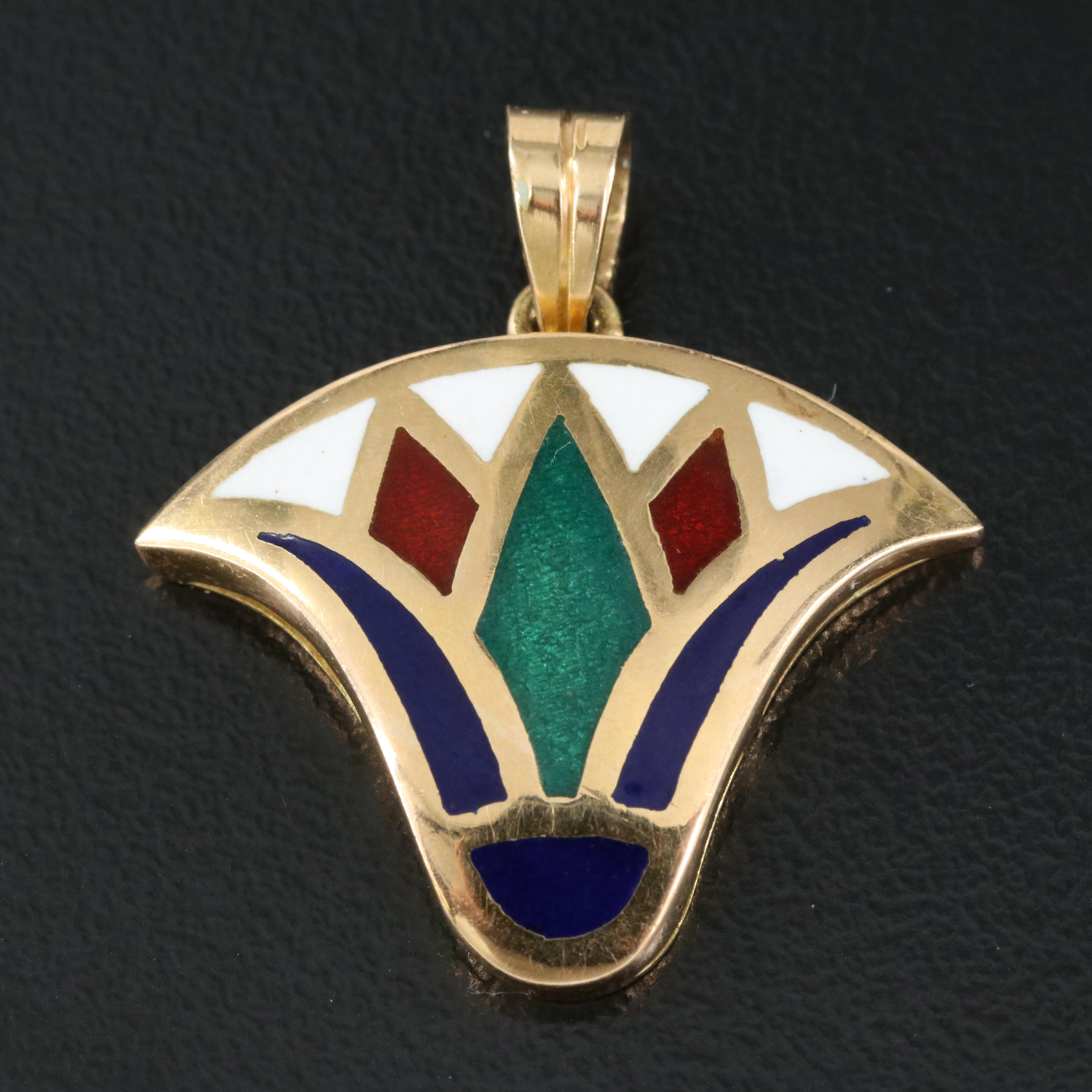 Egyptian 18K Enamel Lotus Flower Pendant