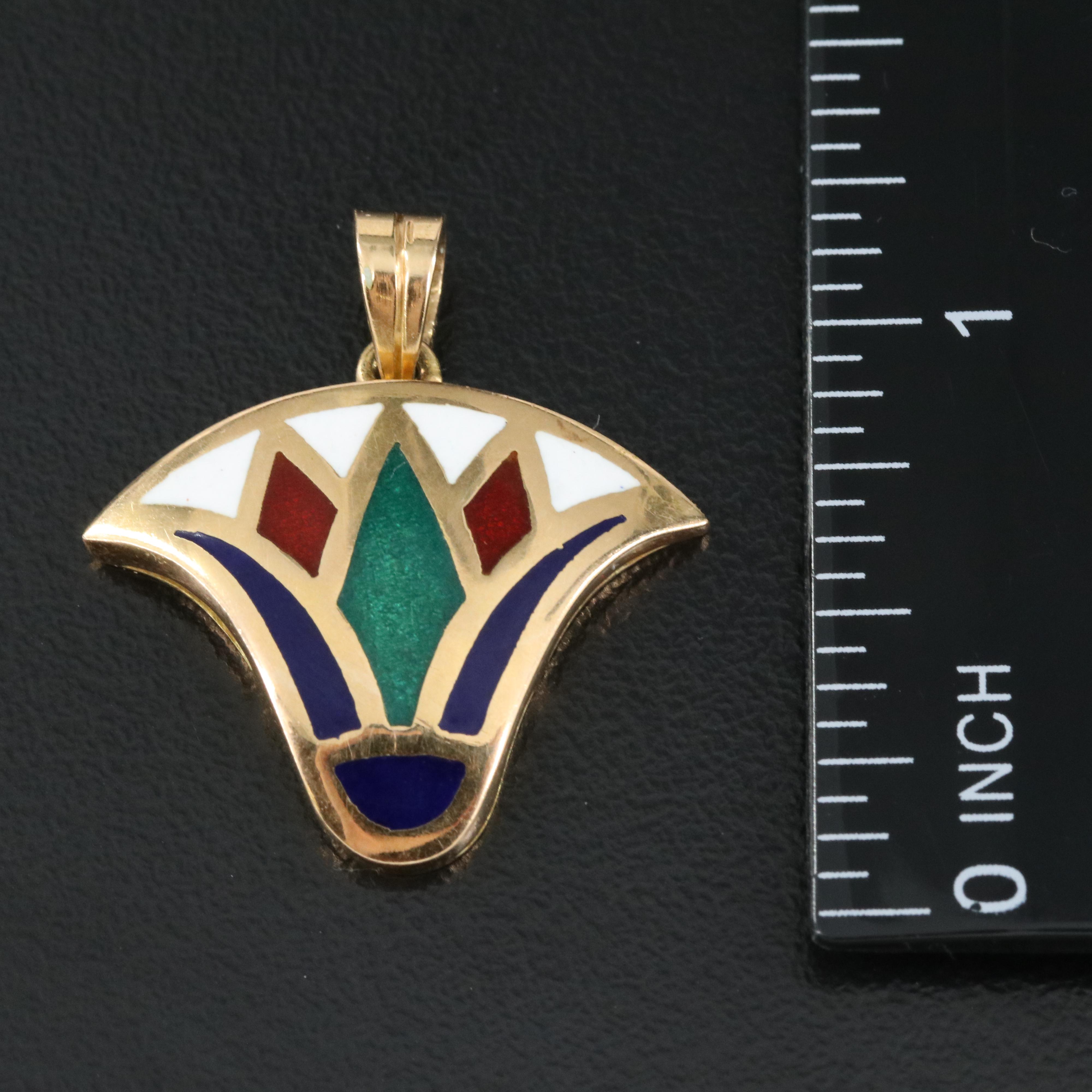 Egyptian 18K Enamel Lotus Flower Pendant