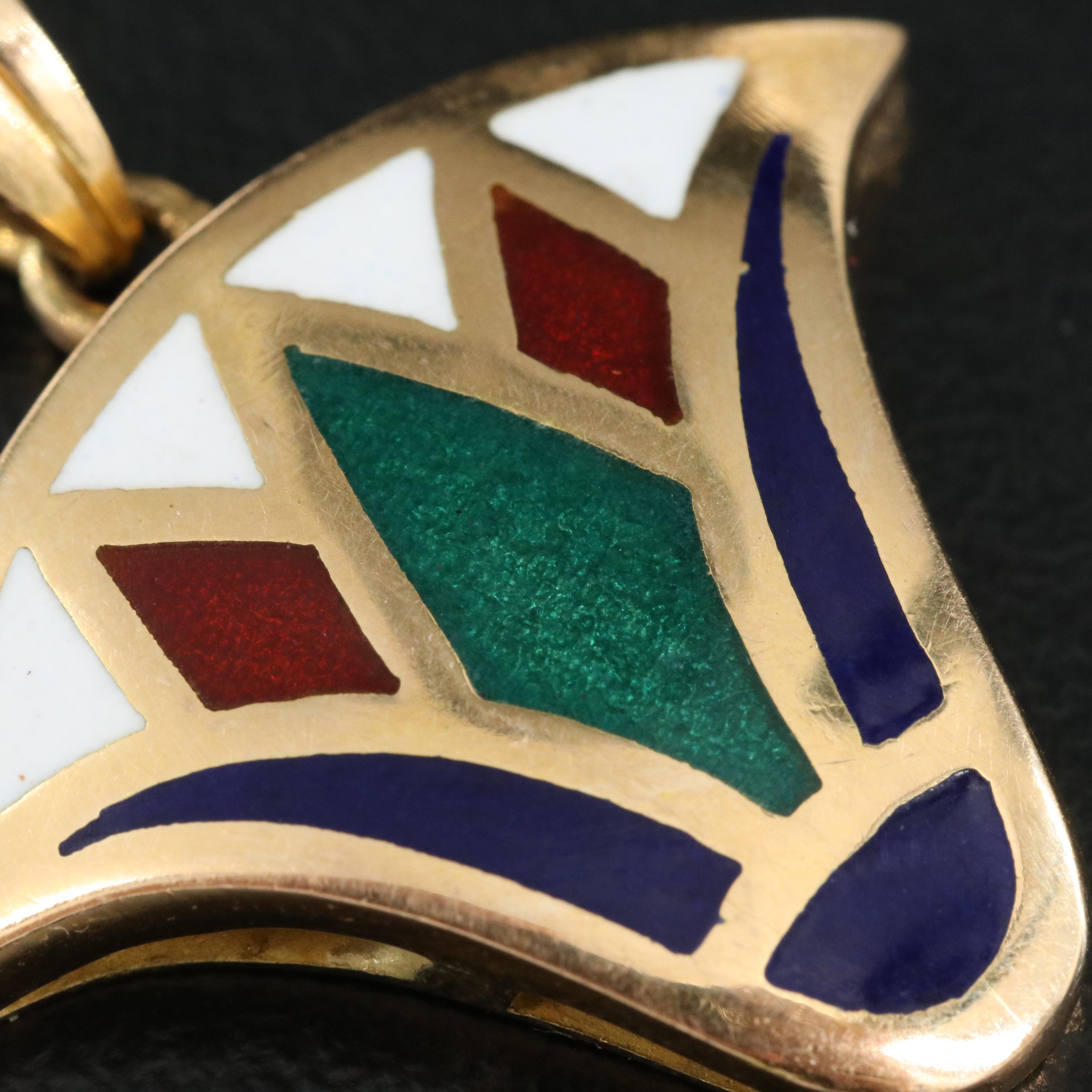 Egyptian 18K Enamel Lotus Flower Pendant