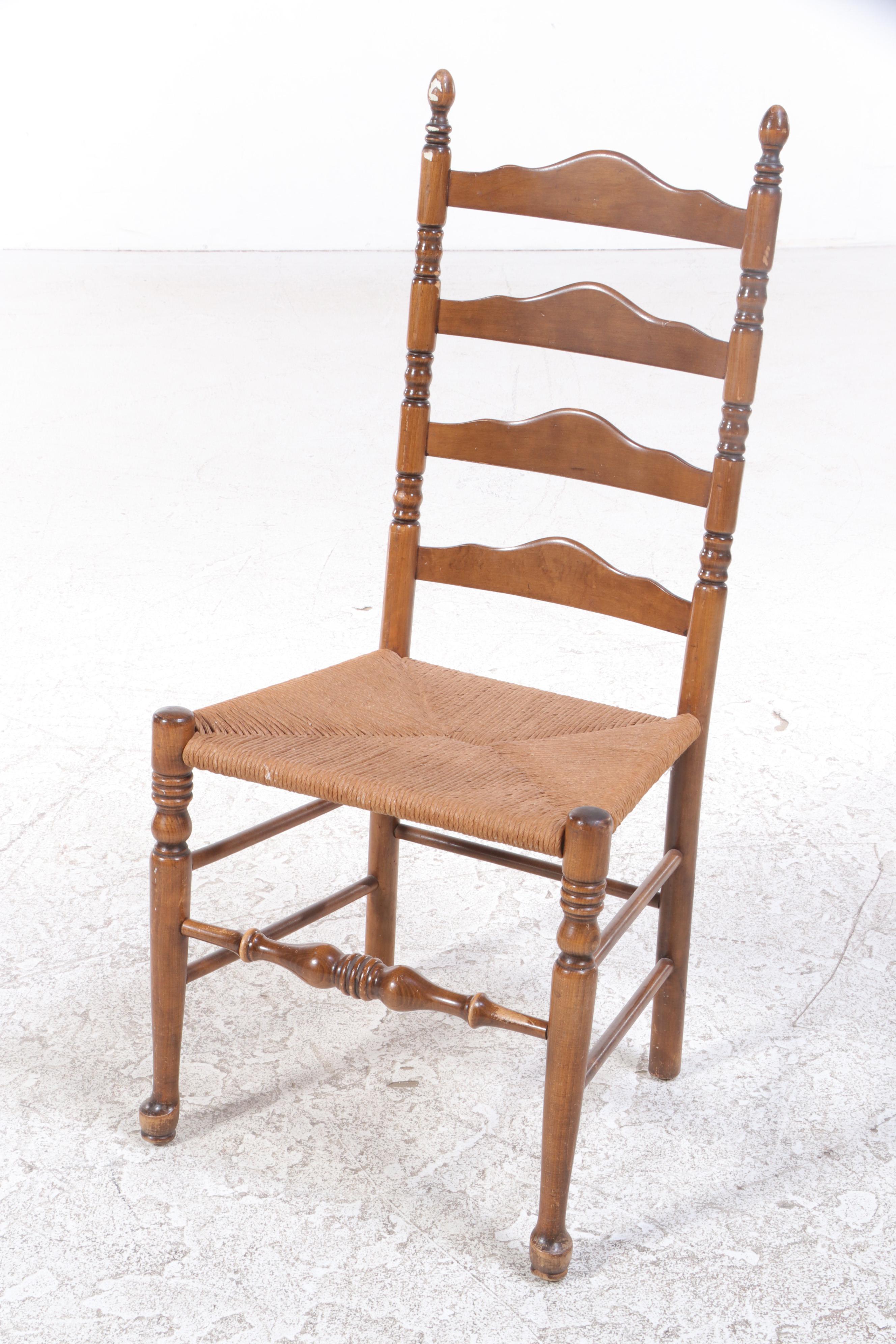 Four Ladder Back Maple and Rush Seat Side Chairs