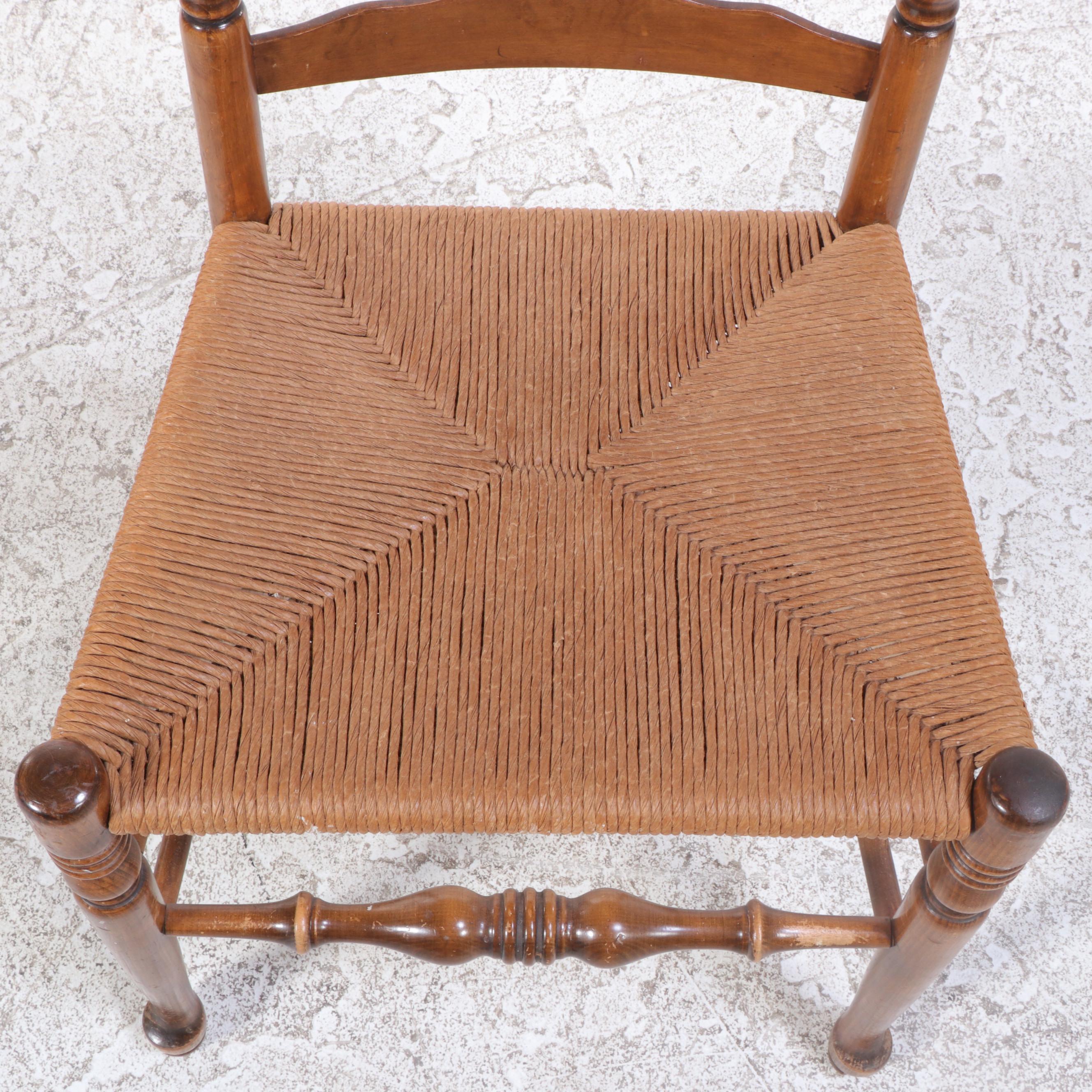 Four Ladder Back Maple and Rush Seat Side Chairs