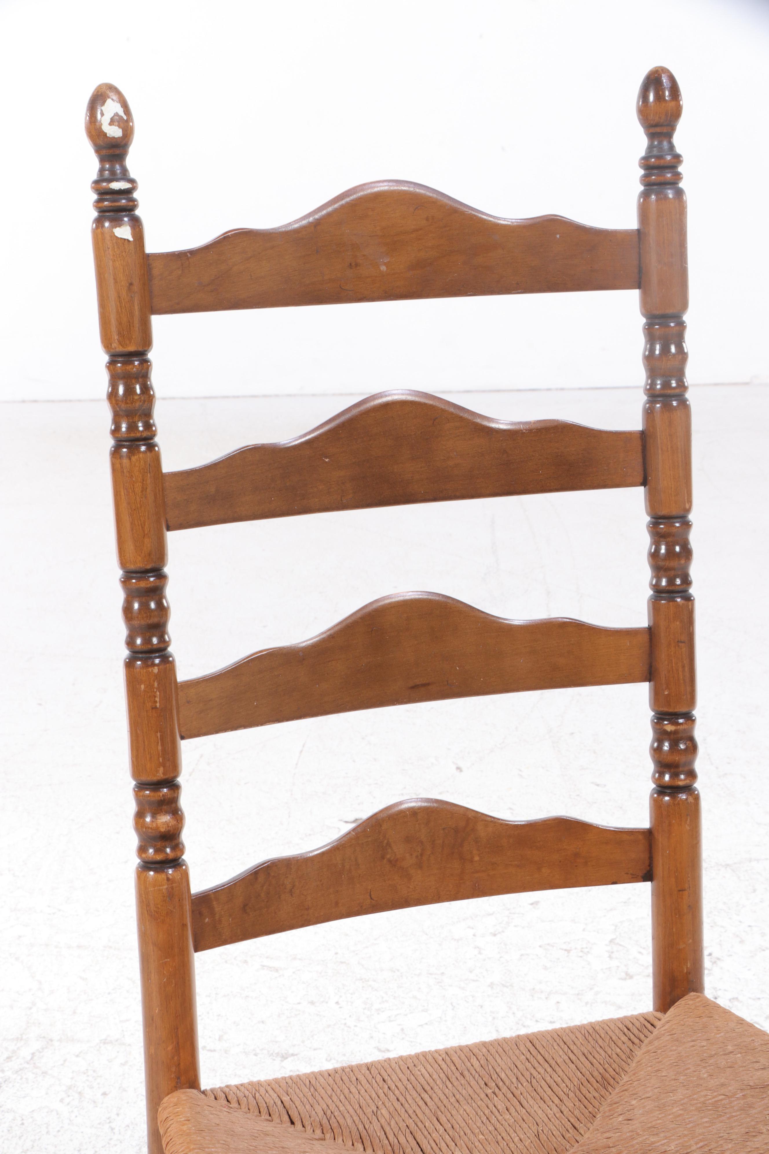 Four Ladder Back Maple and Rush Seat Side Chairs