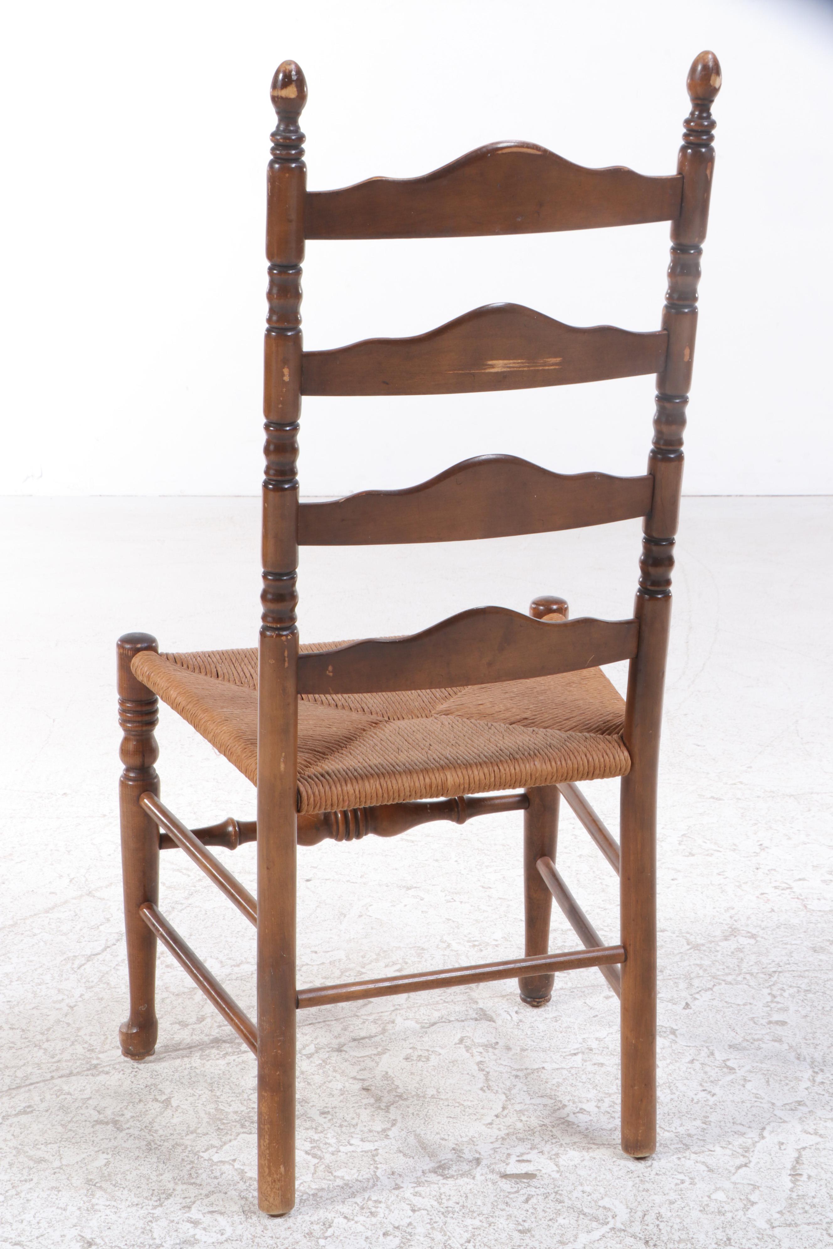 Four Ladder Back Maple and Rush Seat Side Chairs