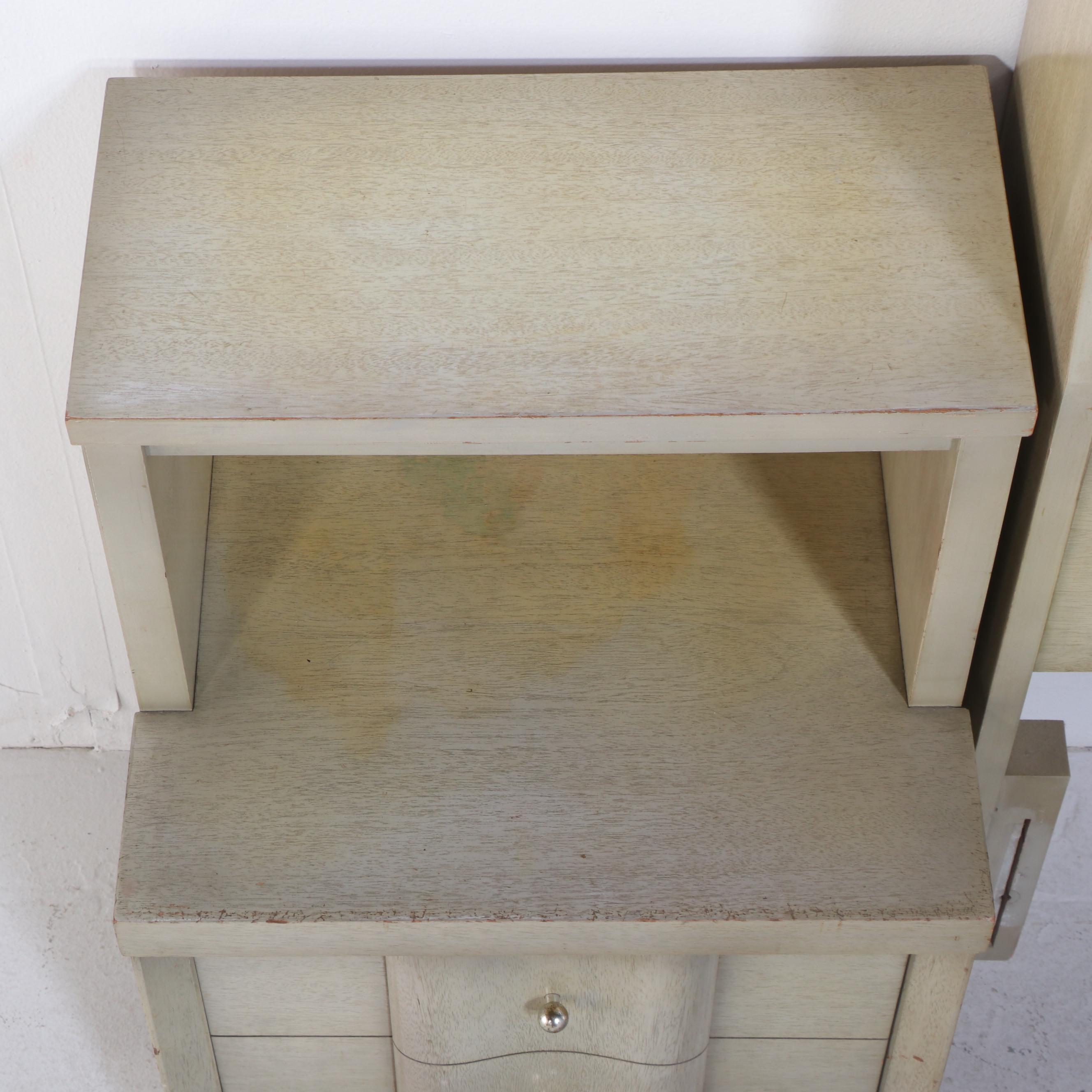 Mid Century Modern Blonde Finish Wooden Full Size Headboard and Nightstands