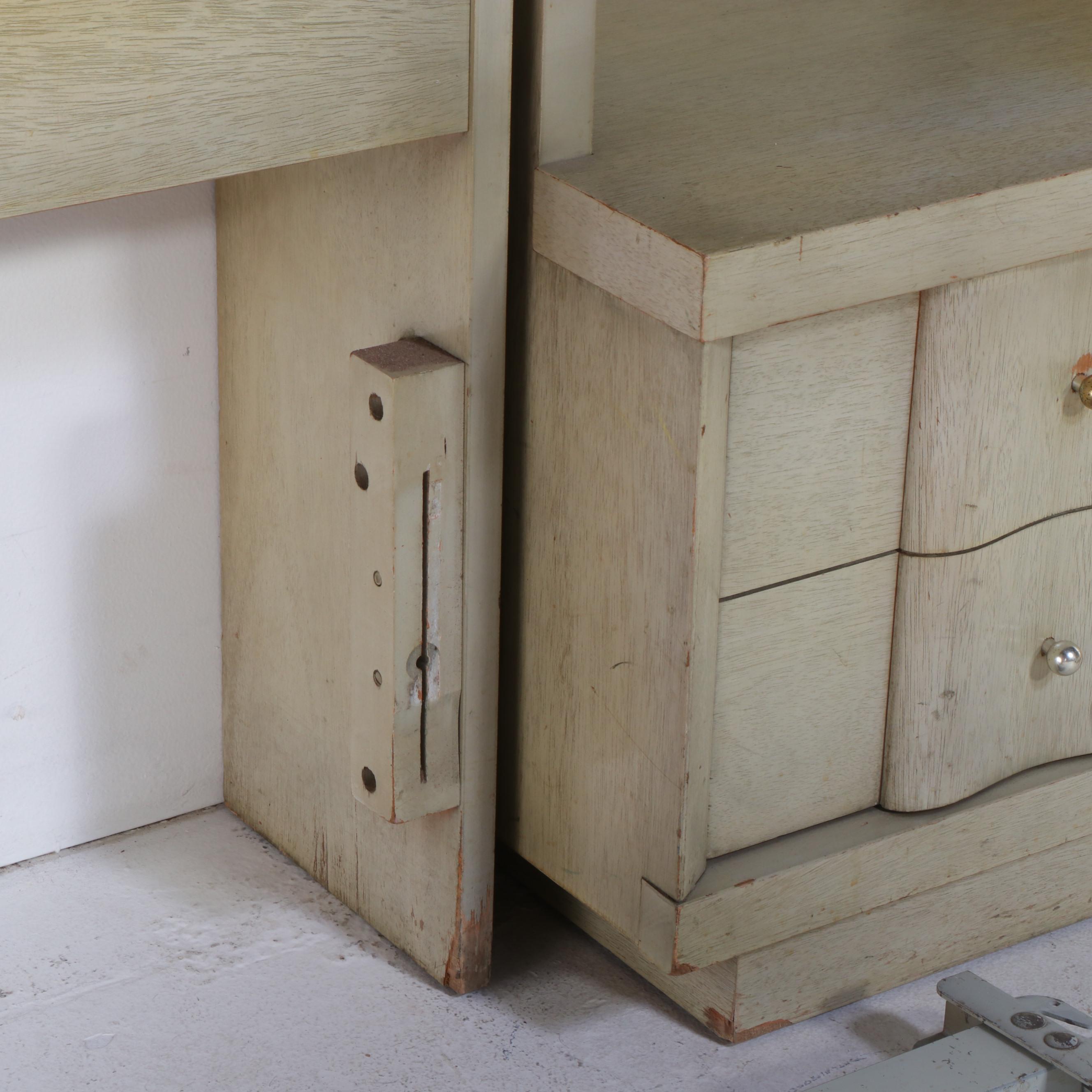 Mid Century Modern Blonde Finish Wooden Full Size Headboard and Nightstands