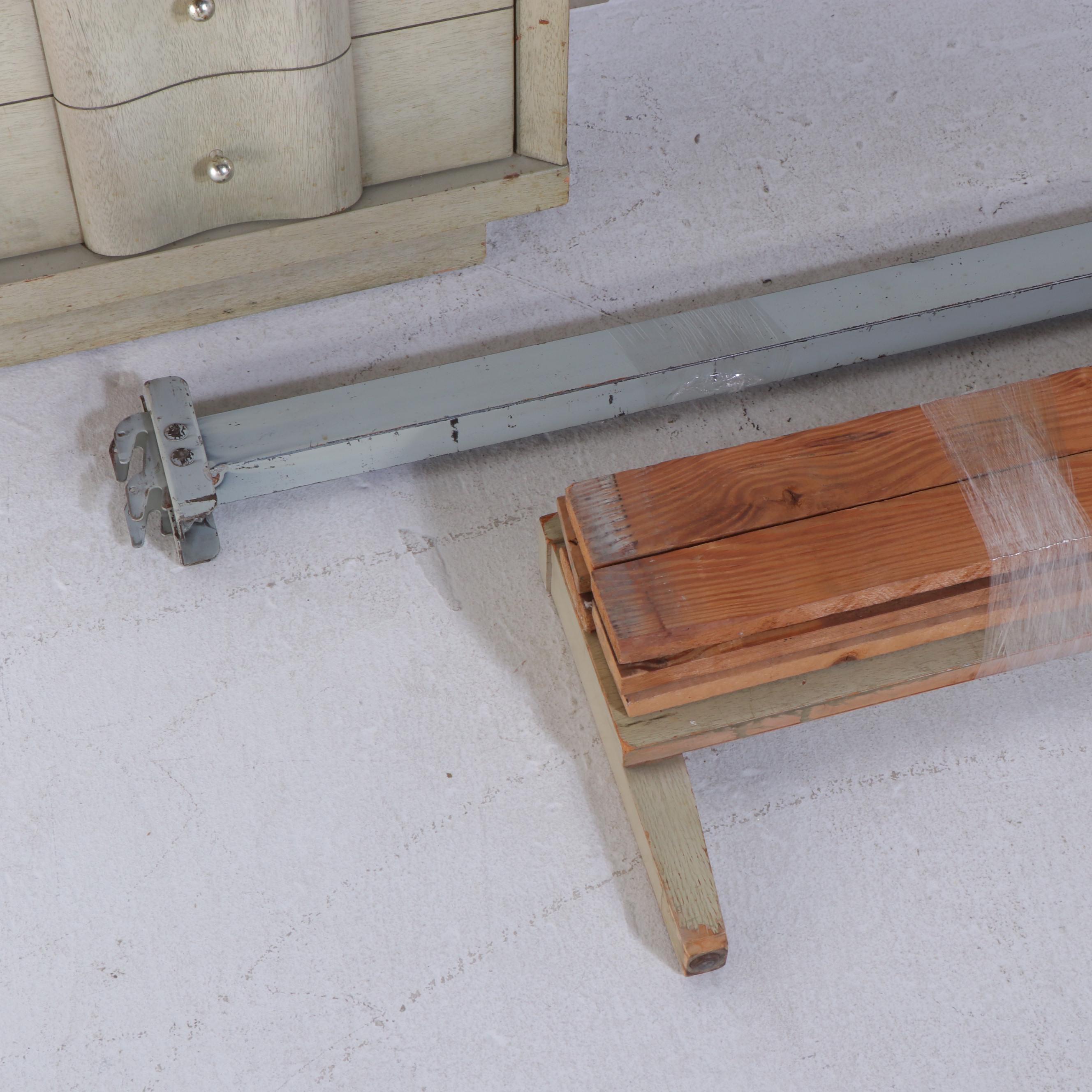 Mid Century Modern Blonde Finish Wooden Full Size Headboard and Nightstands