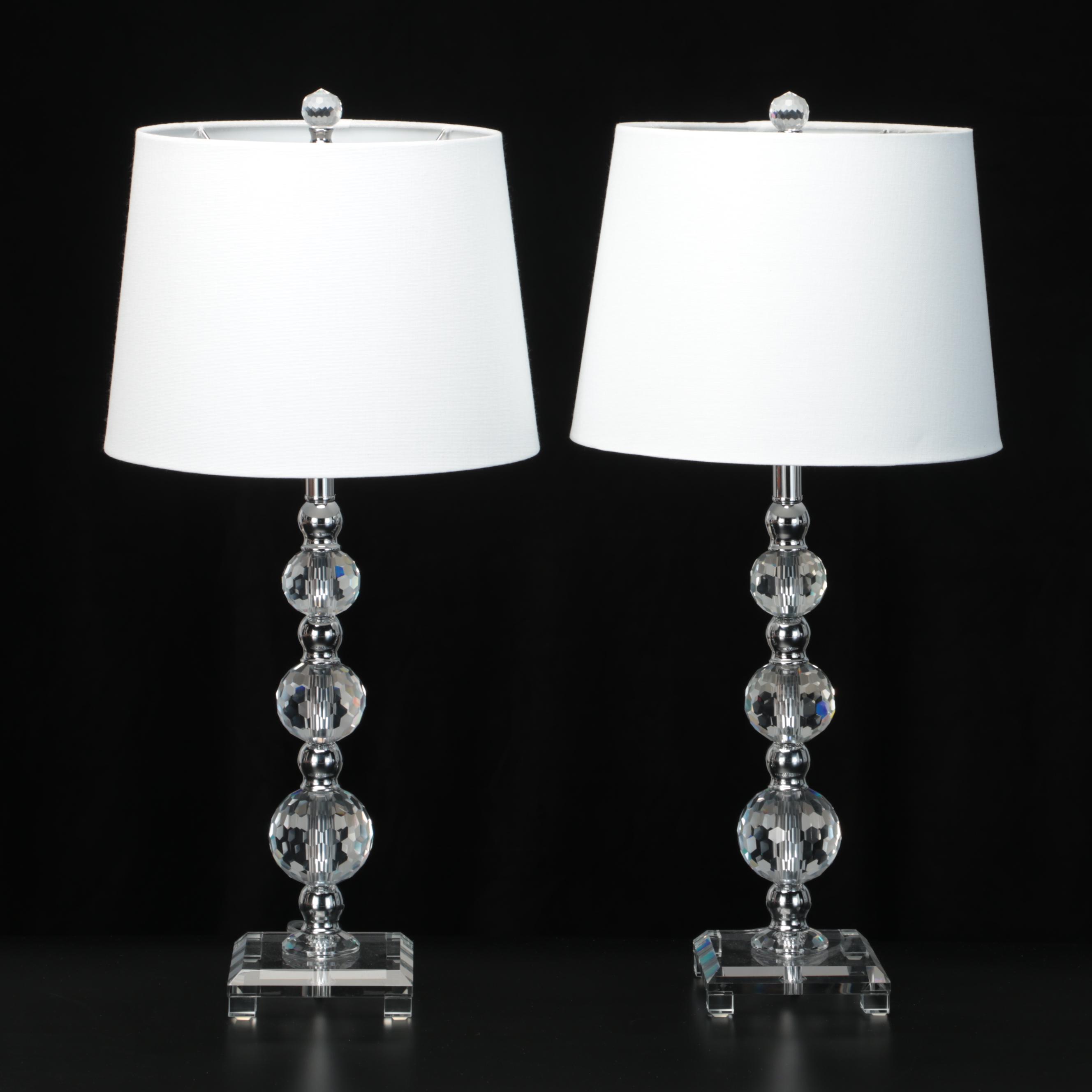 Pair of Contemporary Cut Glass Stacked Orb Table Lamps