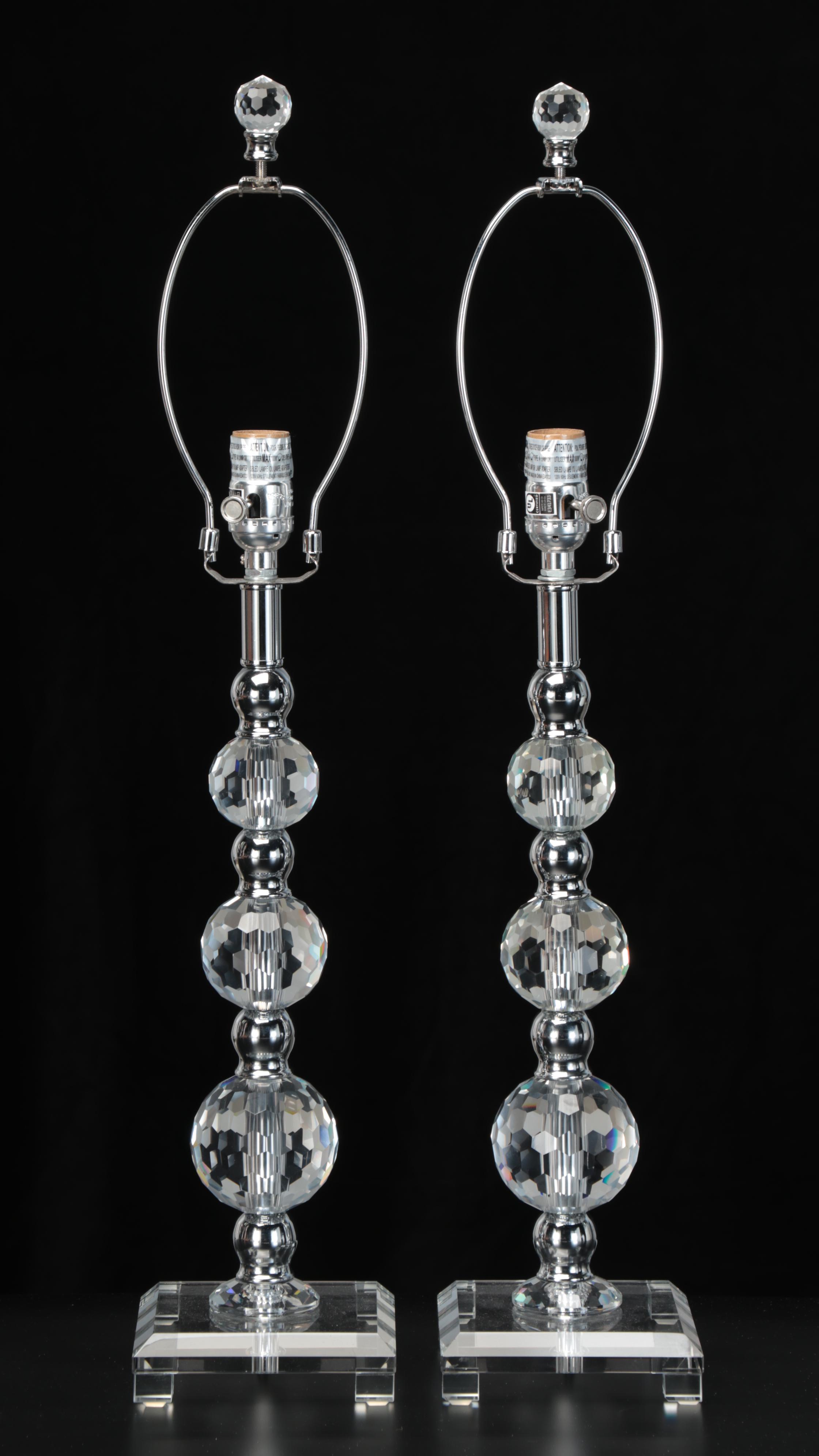 Pair of Contemporary Cut Glass Stacked Orb Table Lamps