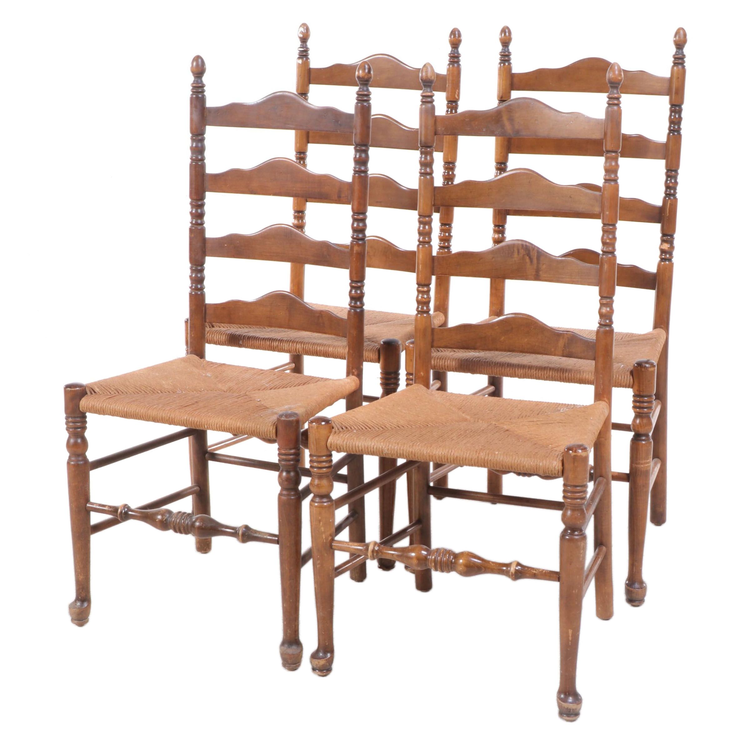 Four Ladder Back Maple and Rush Seat Side Chairs