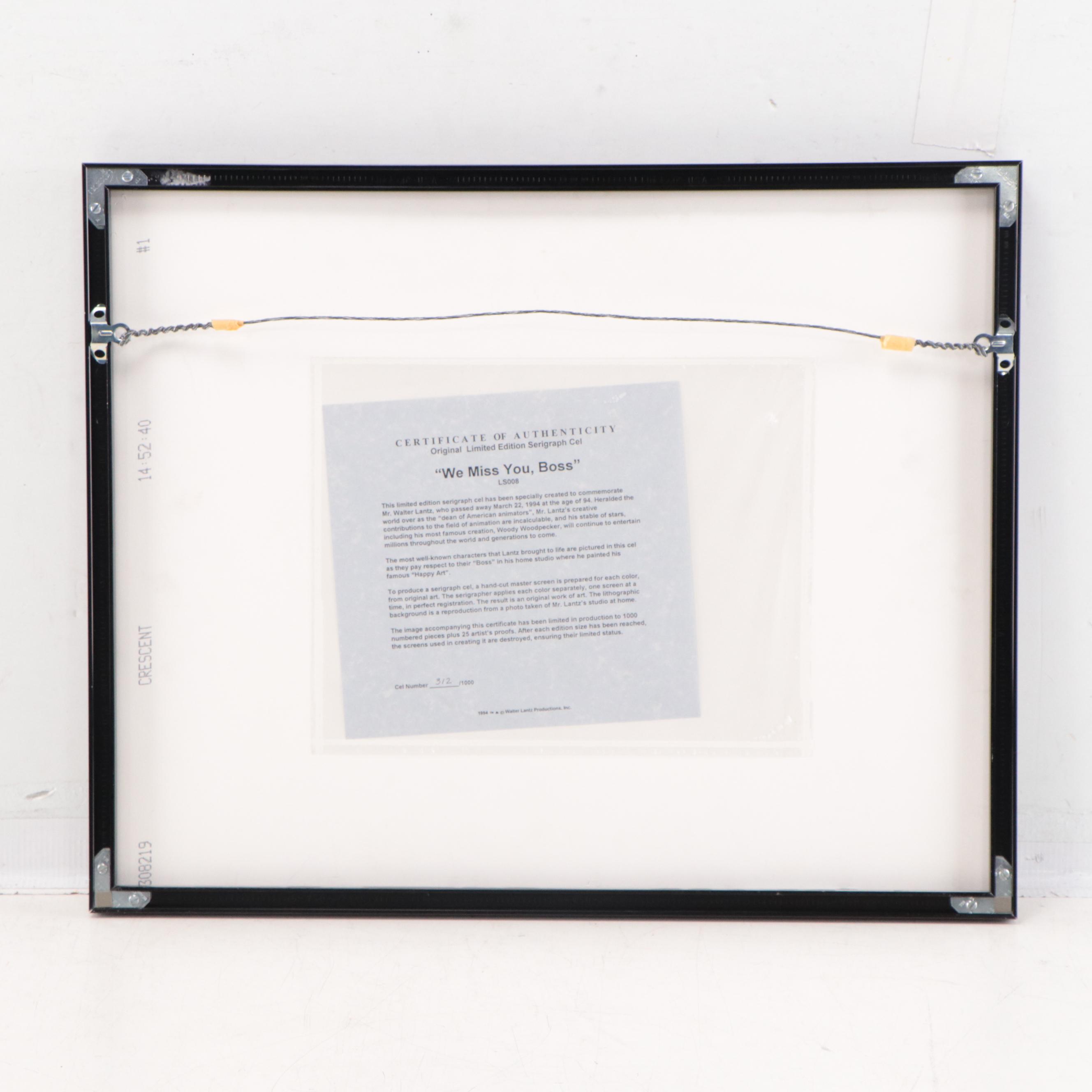 Walter Lantz Productions Sericel "We Miss You, Boss," 1994