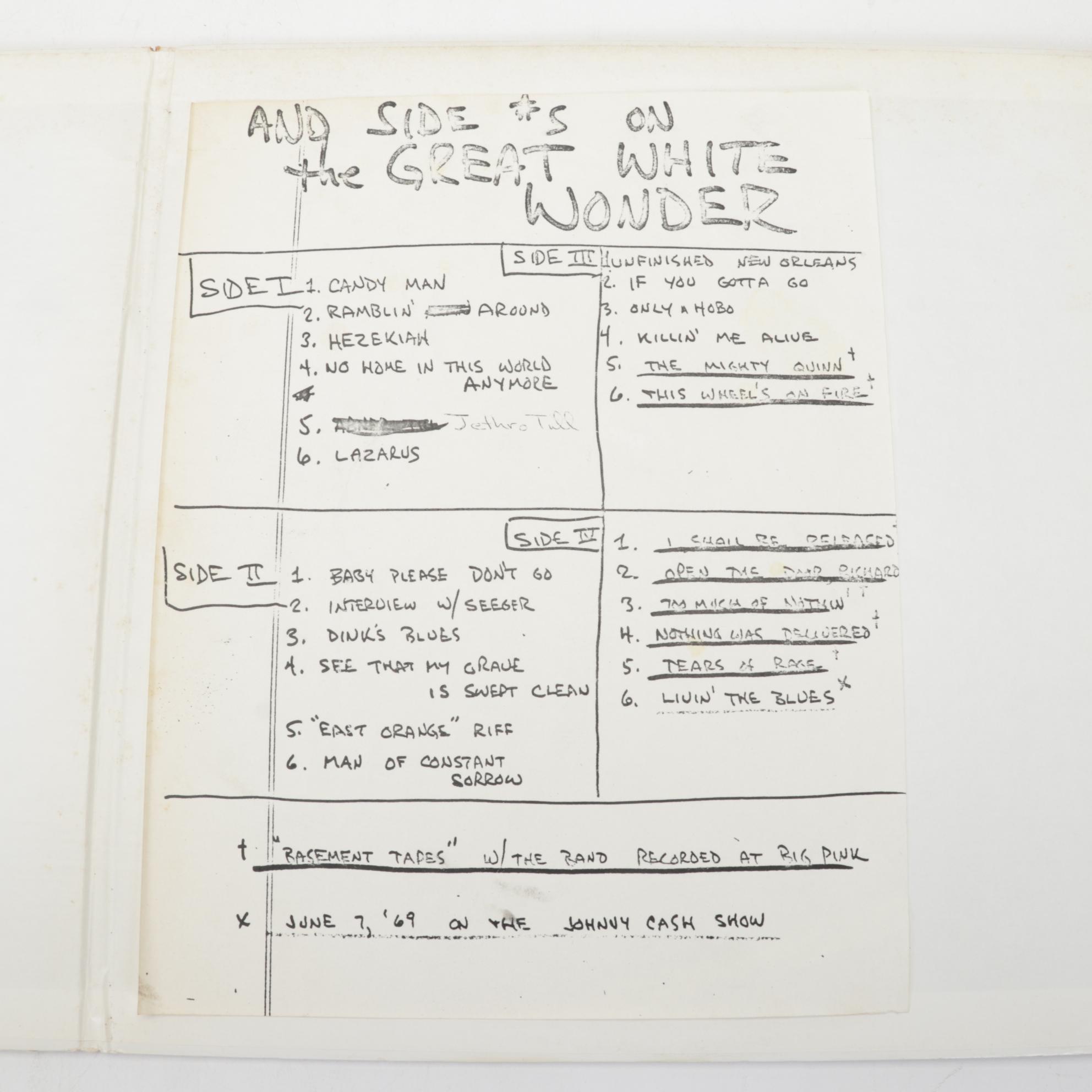 Bob Dylan Vinyl Records Featuring 1969 Bootleg "Great White Wonder"