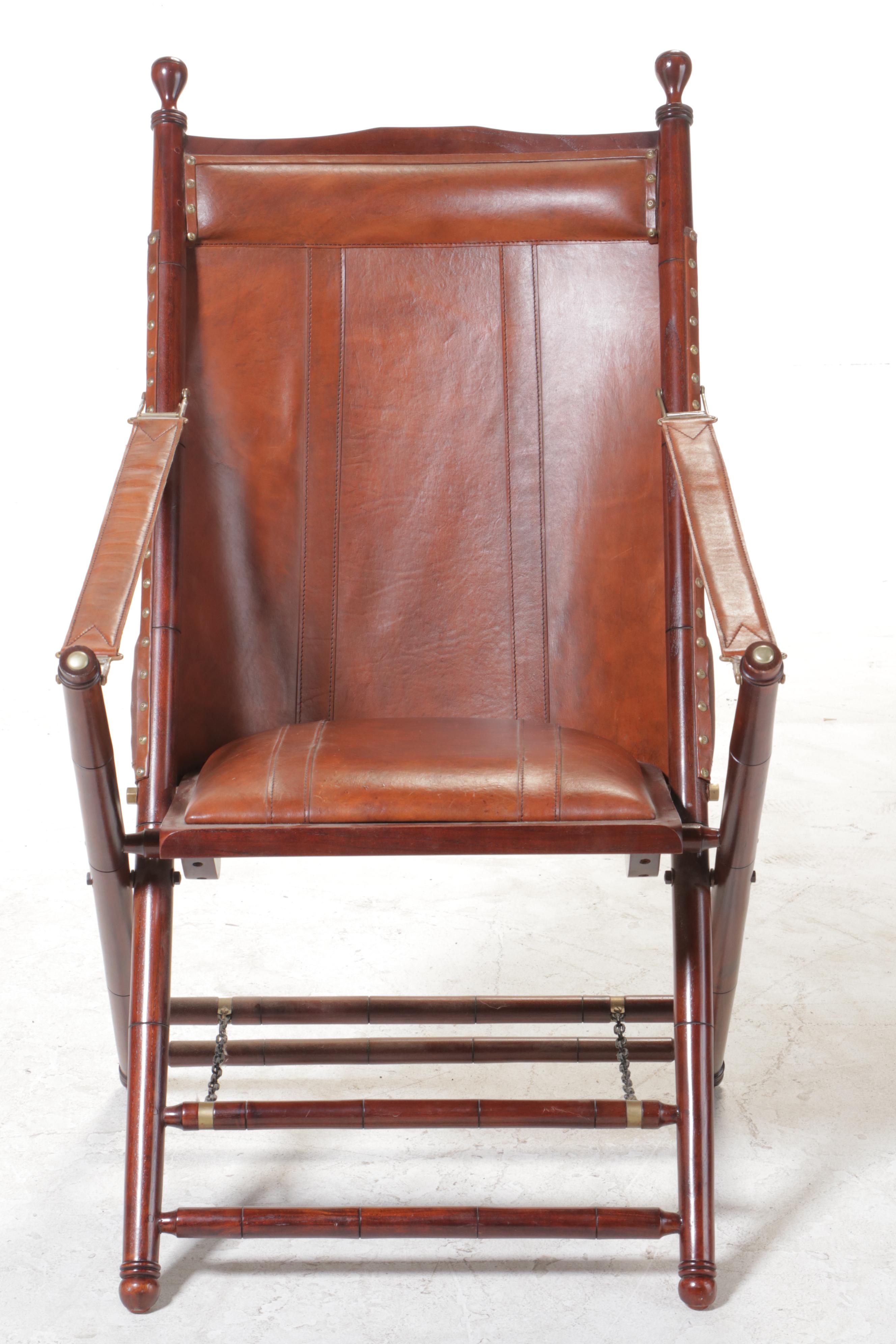 Palecek National Geographic Leather and Wood Campaign Chair and Ottoman
