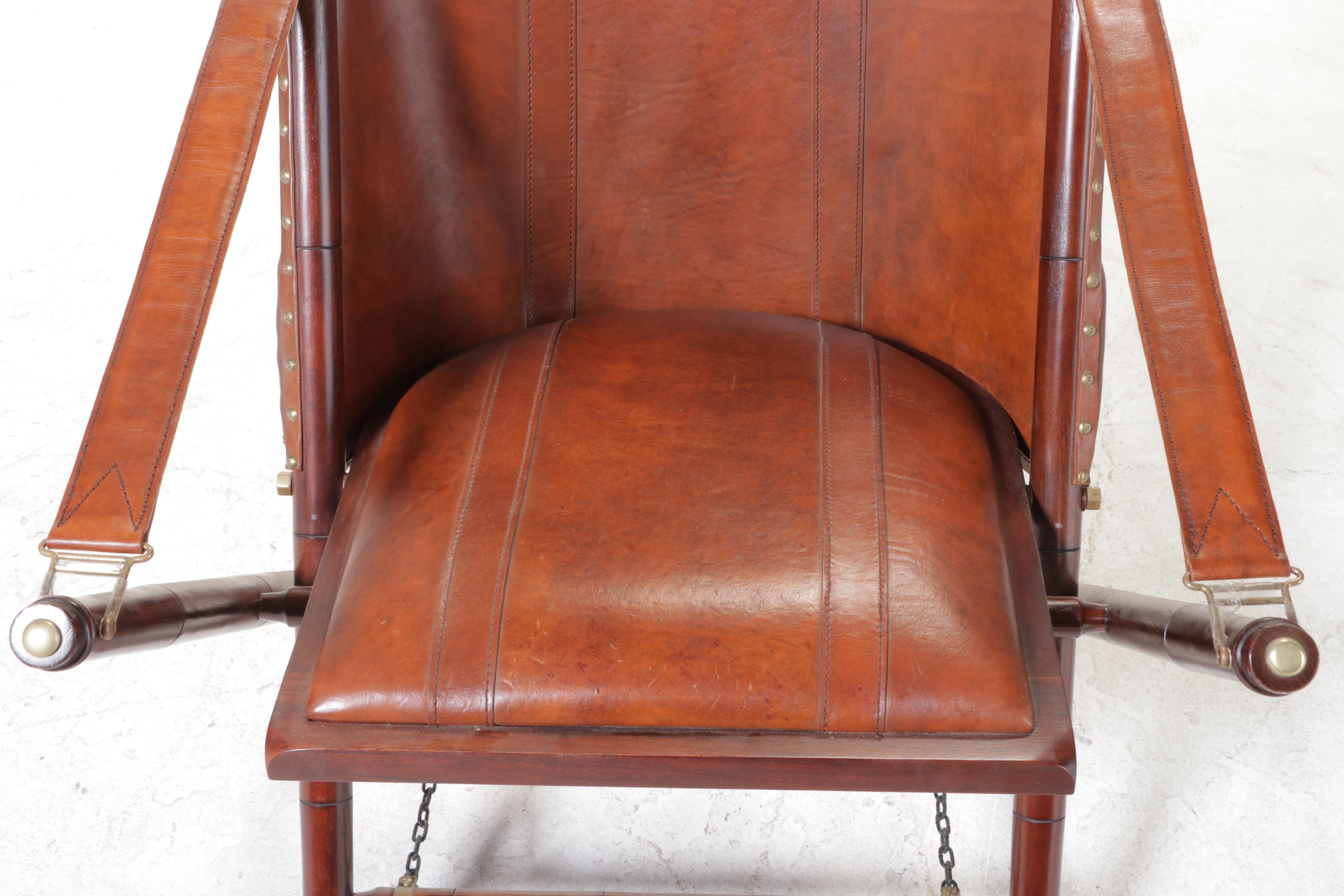 Palecek National Geographic Leather and Wood Campaign Chair and Ottoman