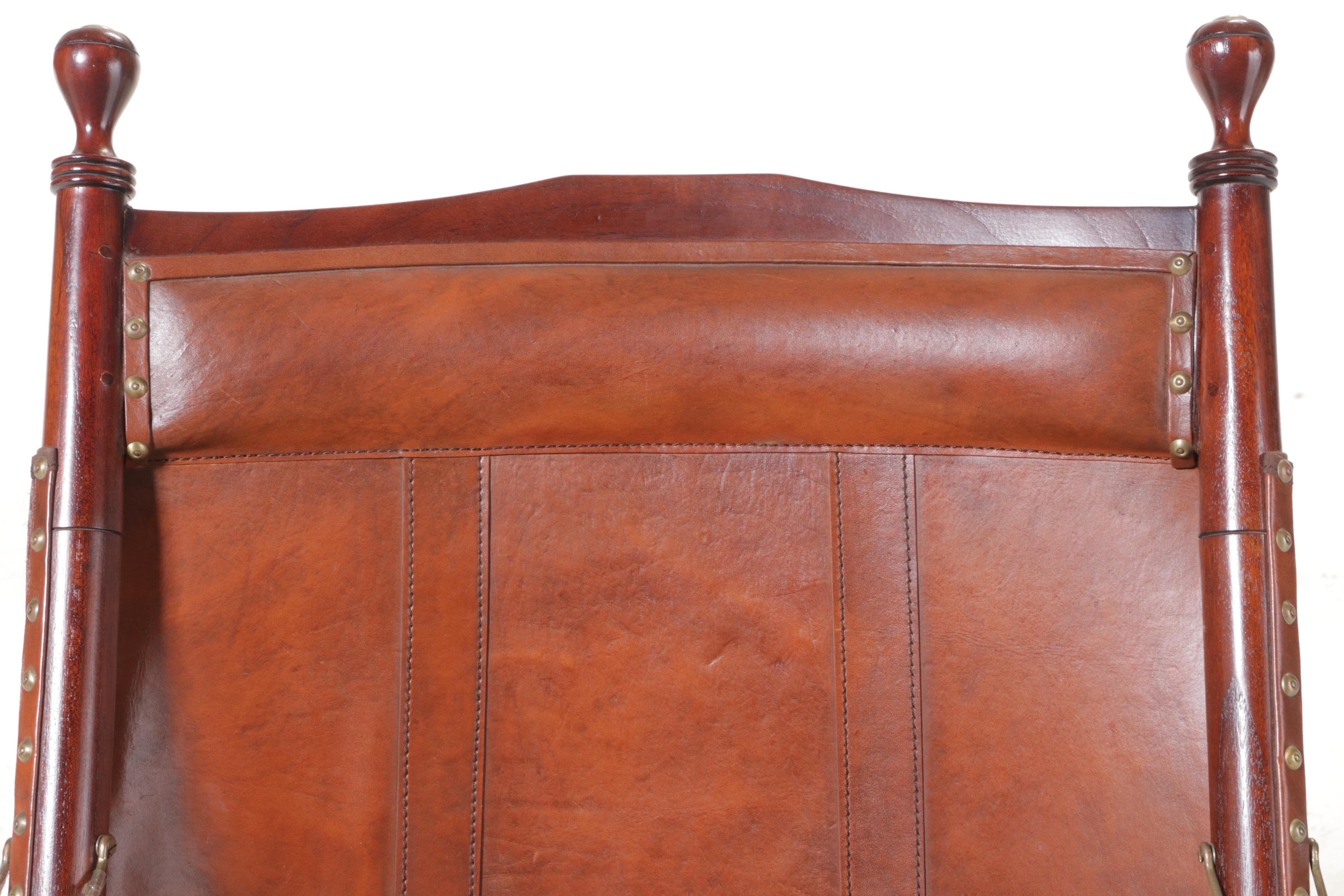 Palecek National Geographic Leather and Wood Campaign Chair and Ottoman