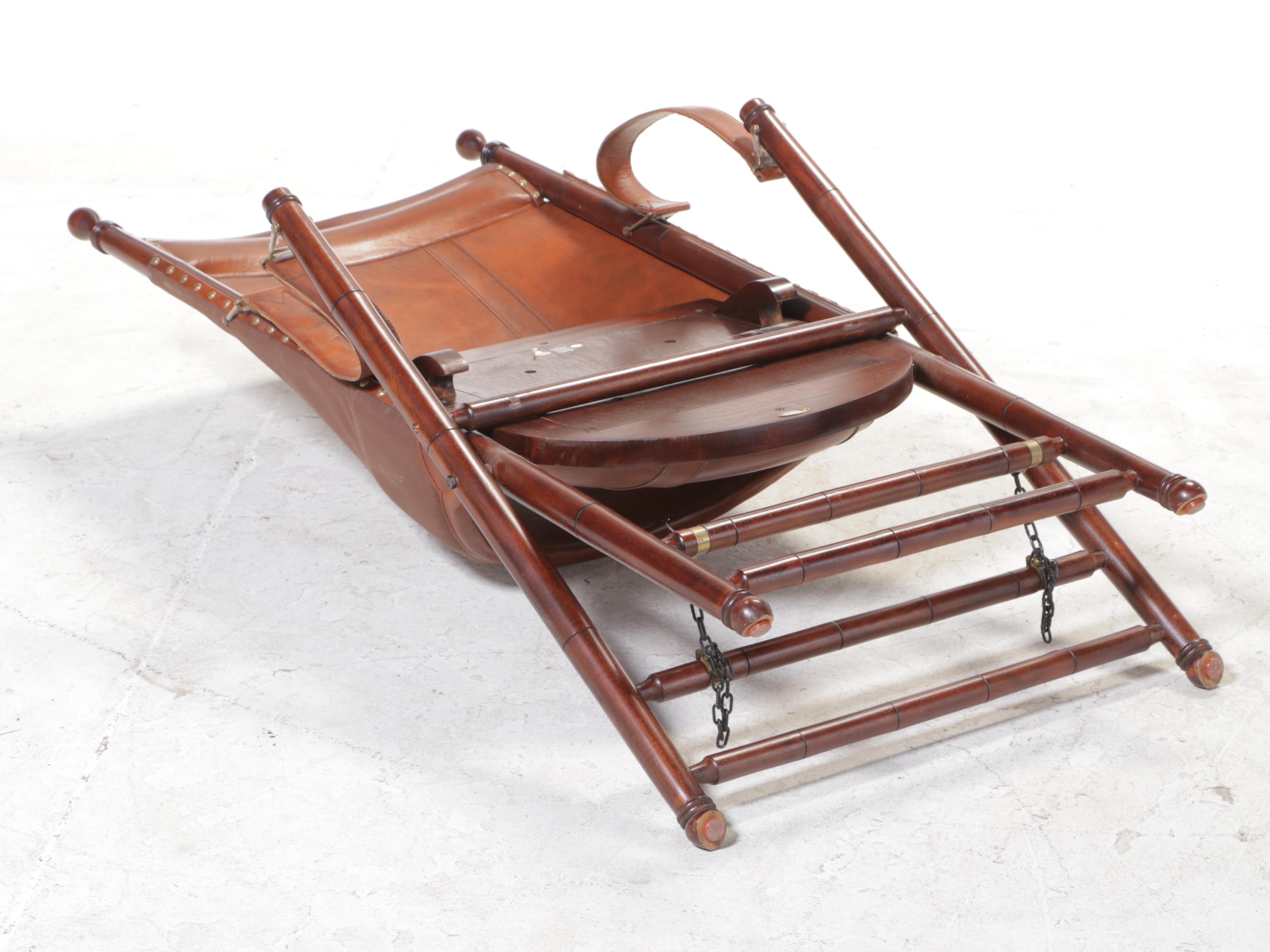 Palecek National Geographic Leather and Wood Campaign Chair and Ottoman