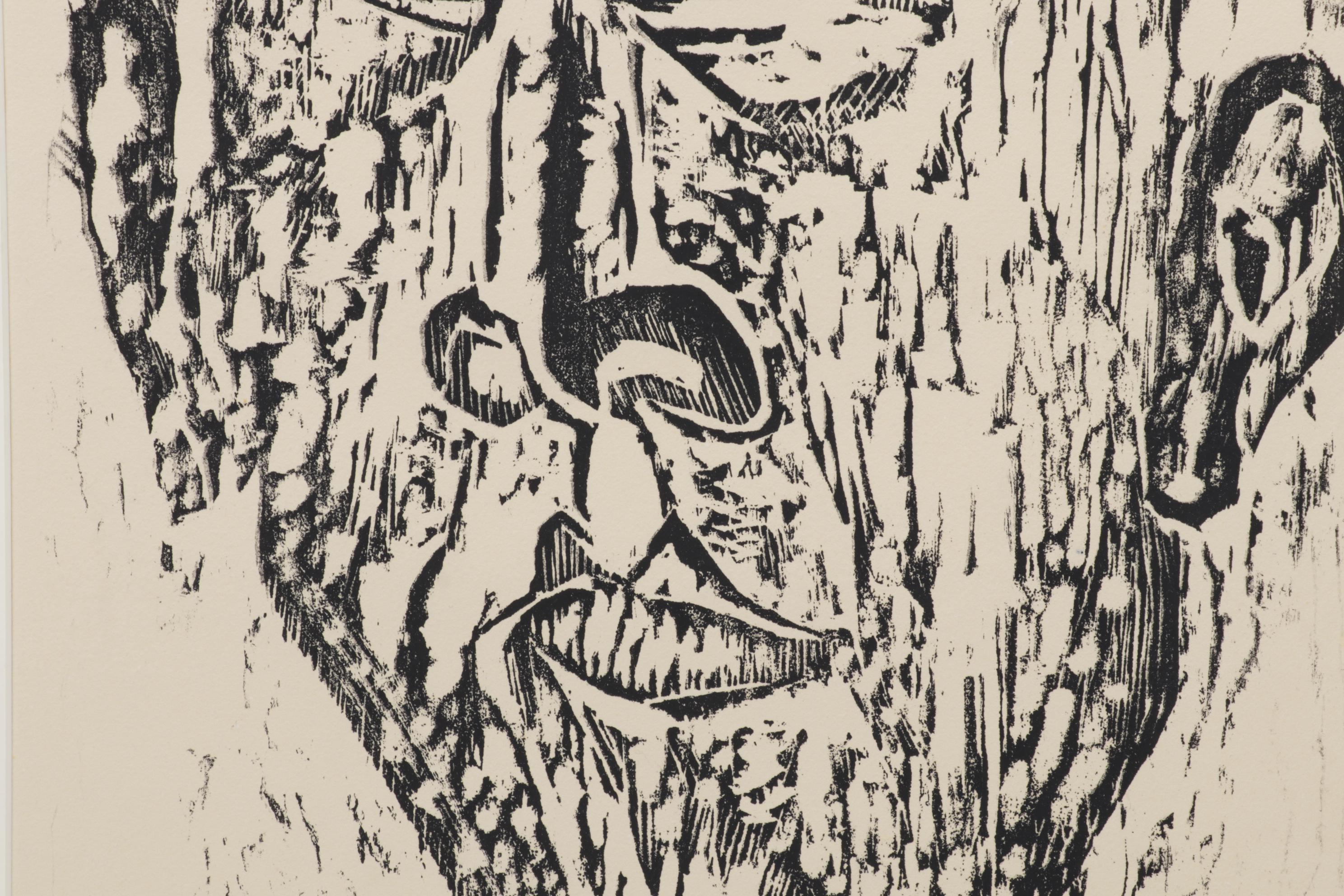 Sidney Chafetz Self-Portrait Woodcut "Lewie Memm," Circa 1957