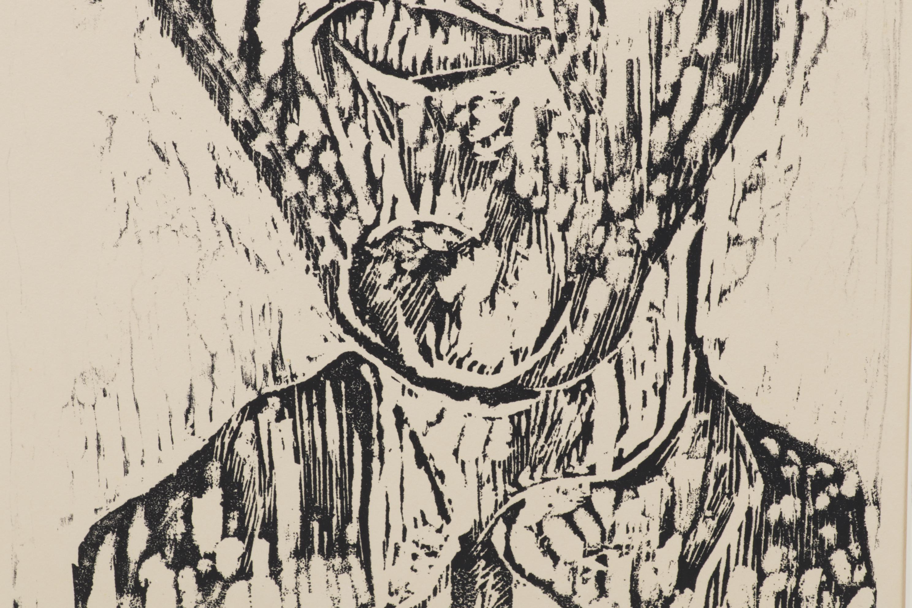 Sidney Chafetz Self-Portrait Woodcut "Lewie Memm," Circa 1957