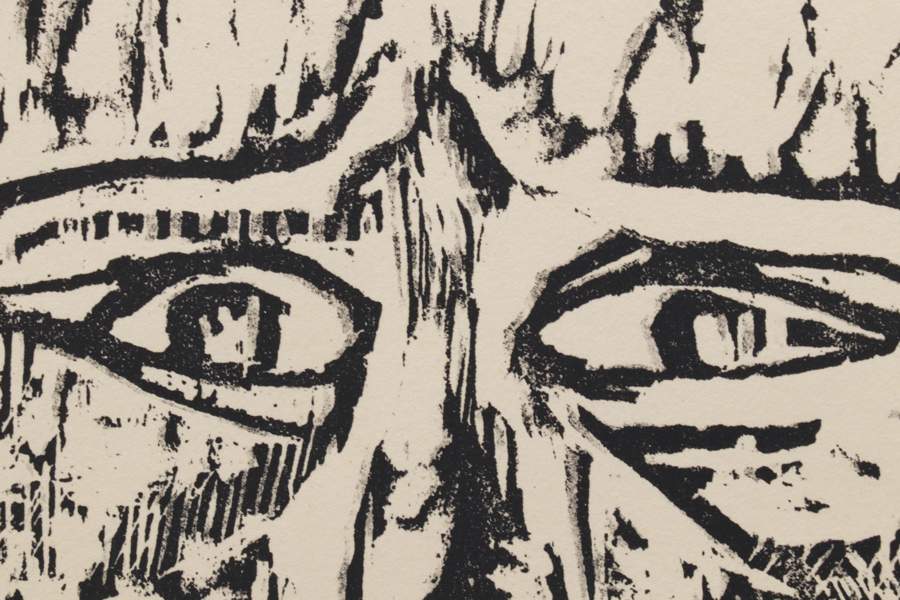 Sidney Chafetz Self-Portrait Woodcut "Lewie Memm," Circa 1957