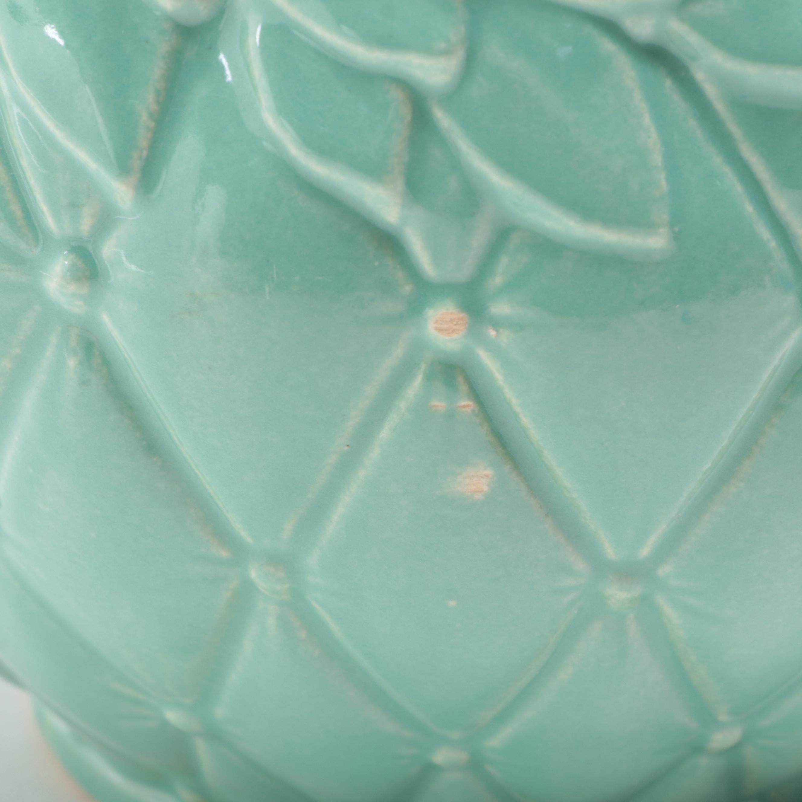 McCoy Pottery Green Glazed Leaf and Berries Quilted Planter, Mid-20th Century