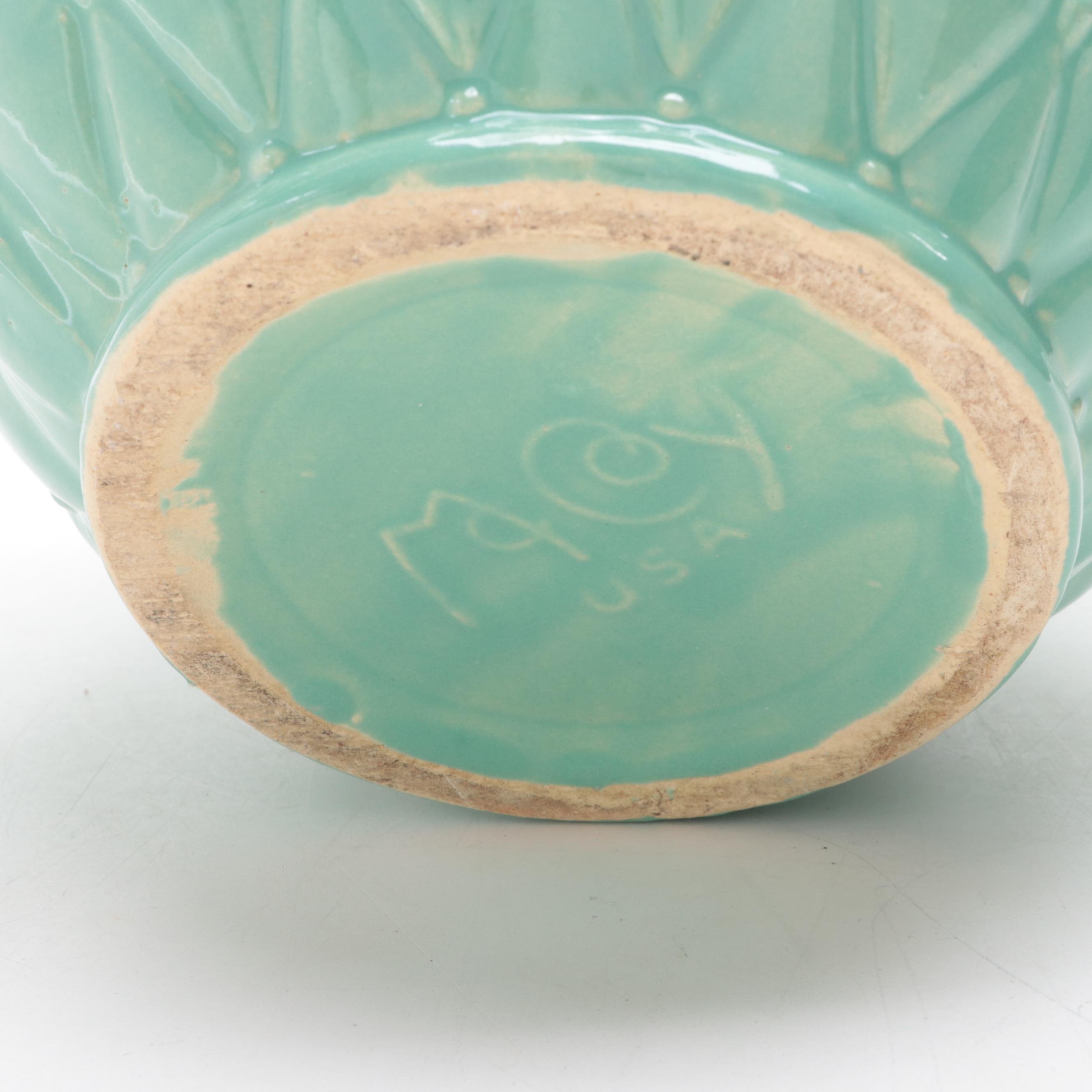 McCoy Pottery Green Glazed Leaf and Berries Quilted Planter, Mid-20th Century