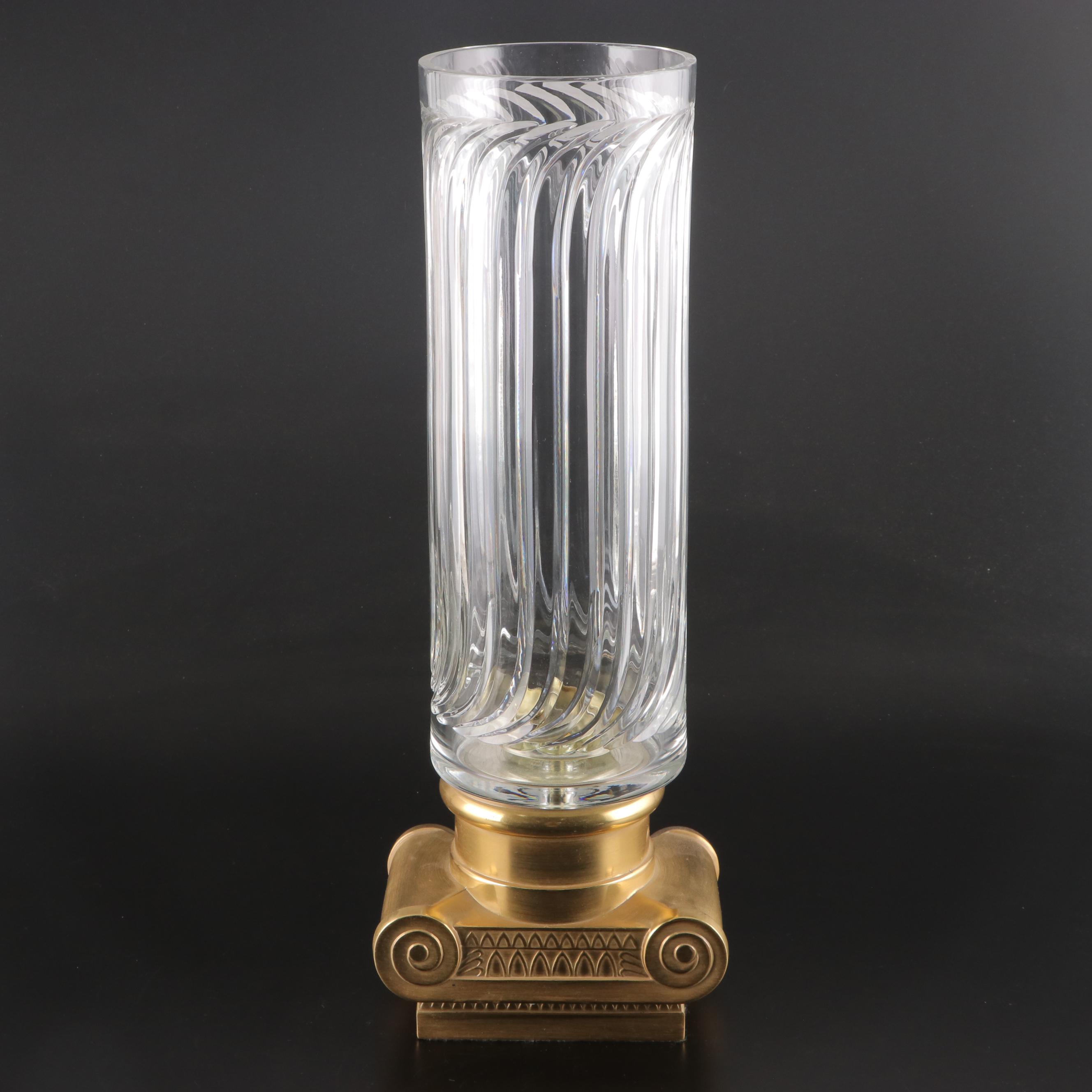 Design Guild Greek Revival Style Metal and Crystal Hurricane Candle Holder