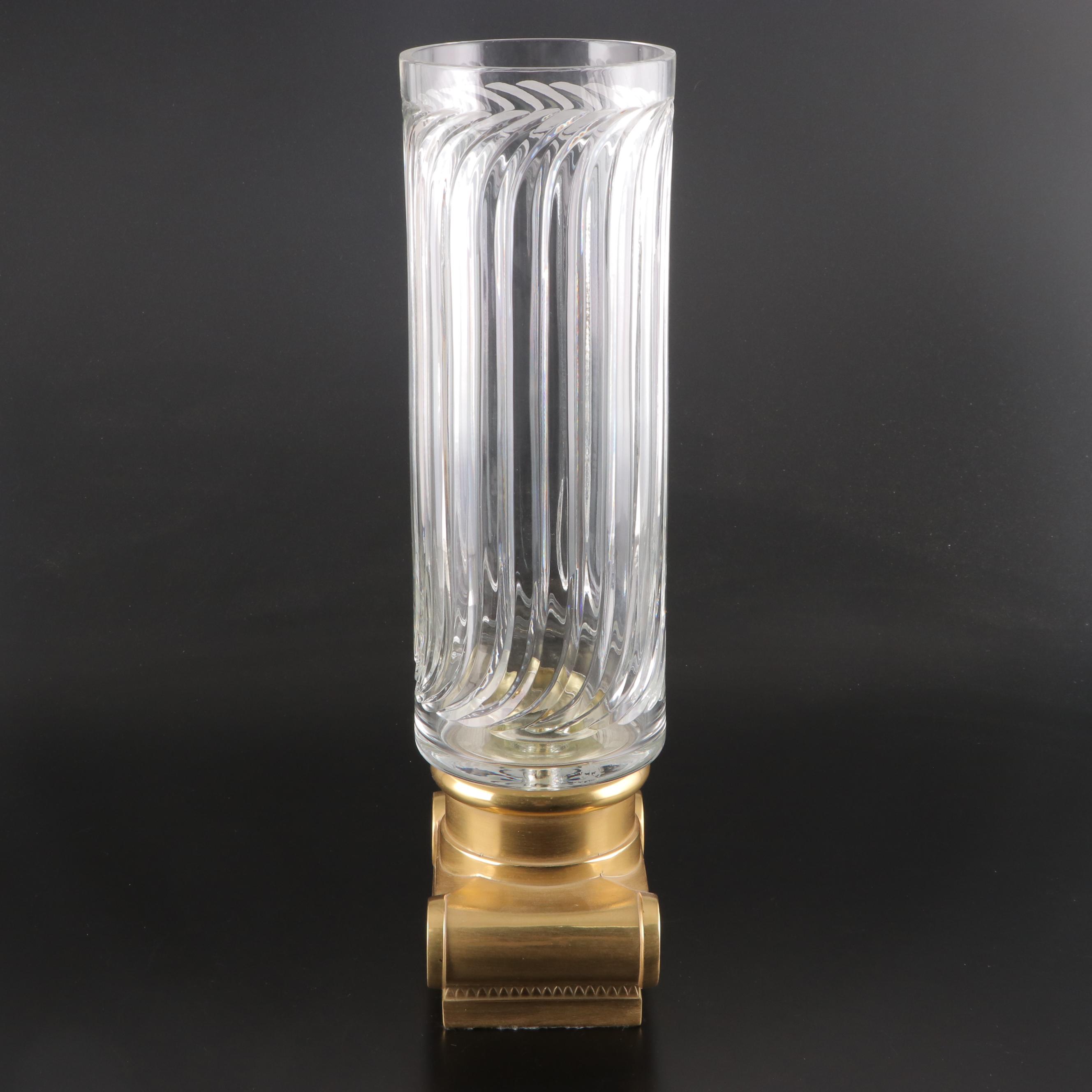 Design Guild Greek Revival Style Metal and Crystal Hurricane Candle Holder