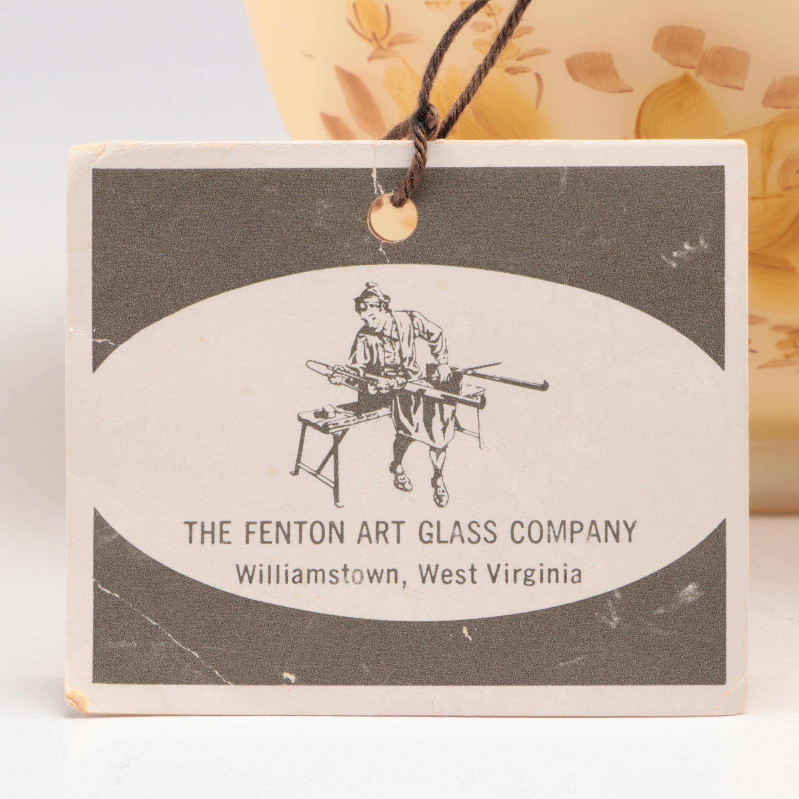 Fenton Hand-Painted Custard Glass Bowl and Compote