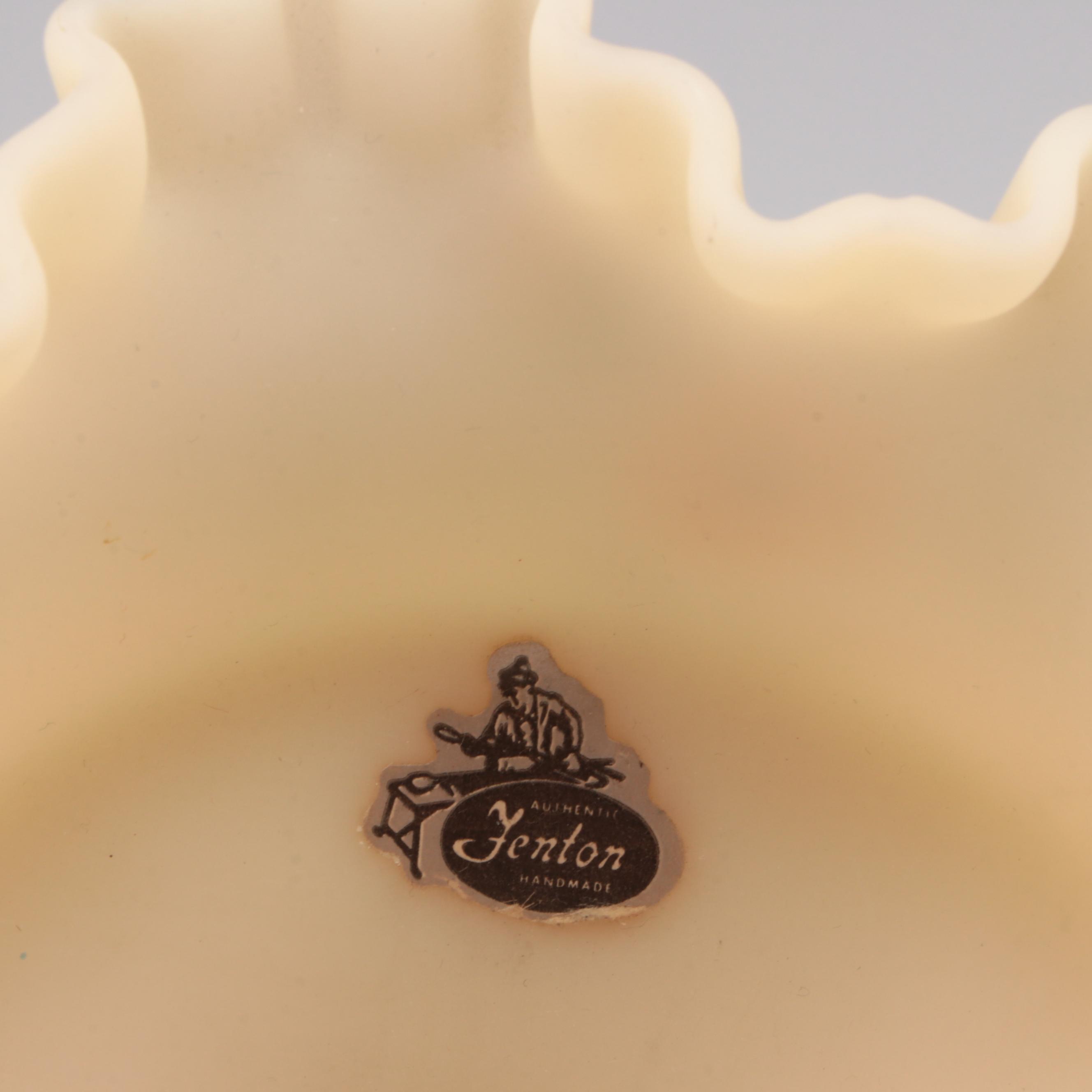 Fenton Hand-Painted Custard Glass Bowl and Compote