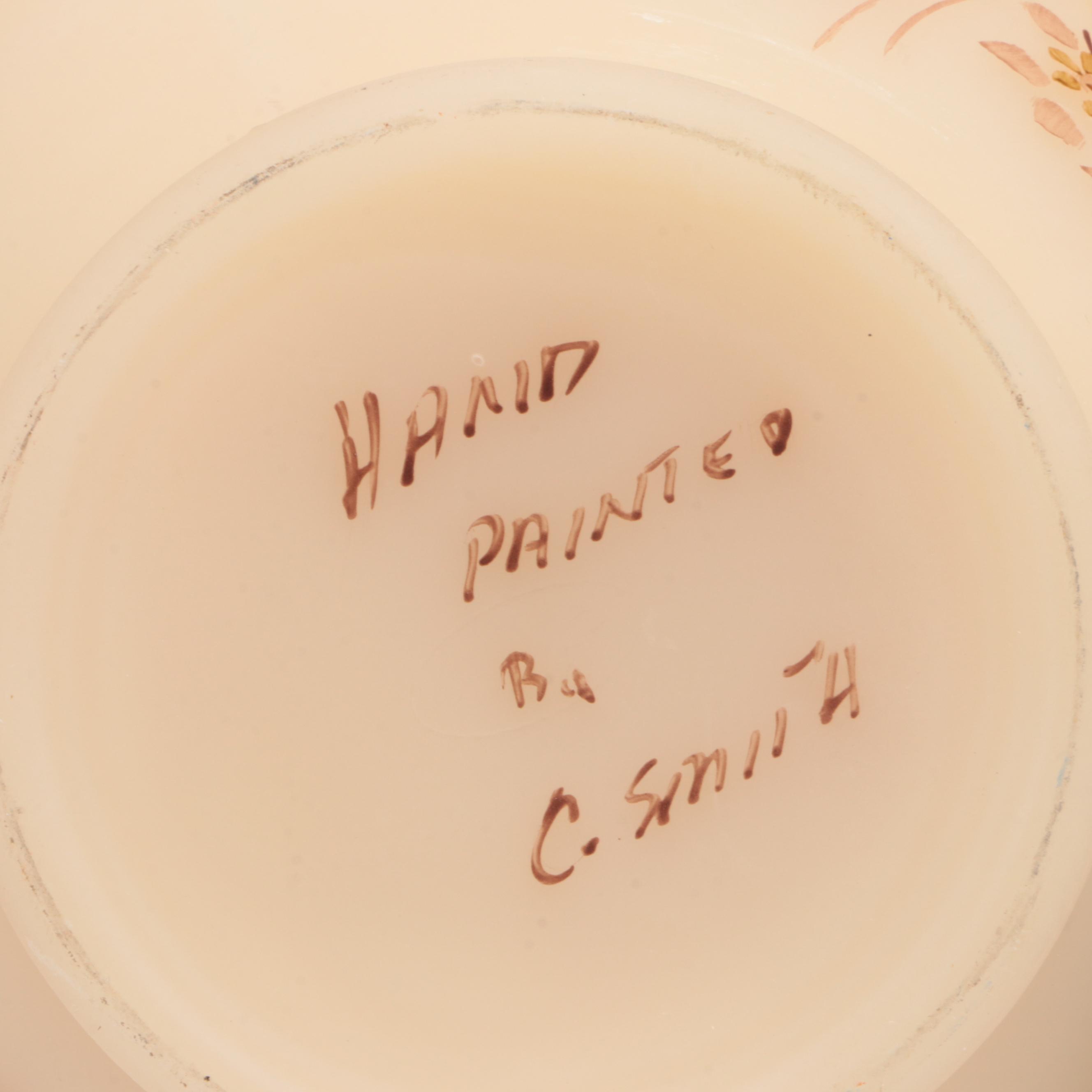 Fenton Hand-Painted Custard Glass Bowl and Compote