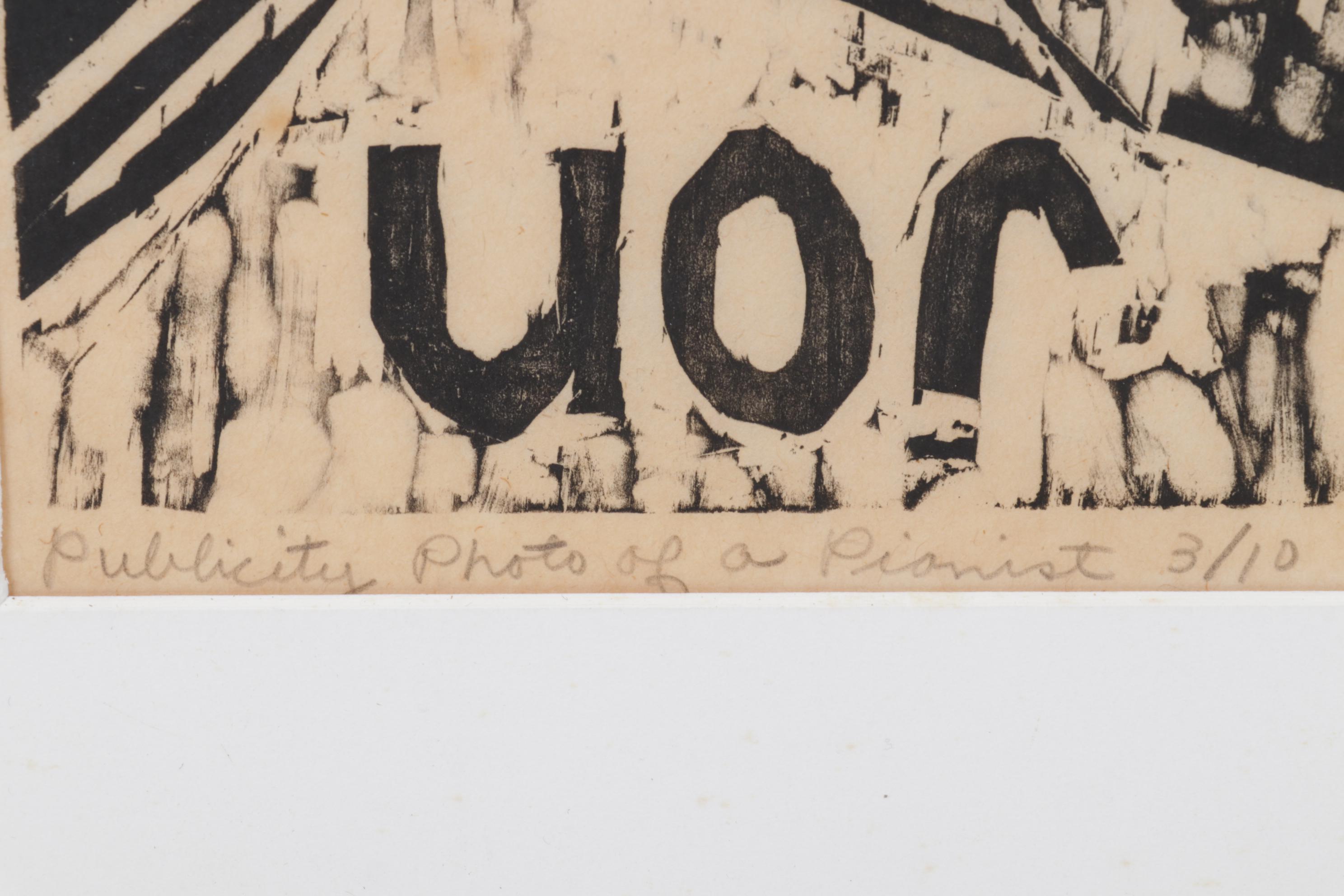 Sidney Chafetz Woodcut "Publicity Photo of a Pianist," 1955