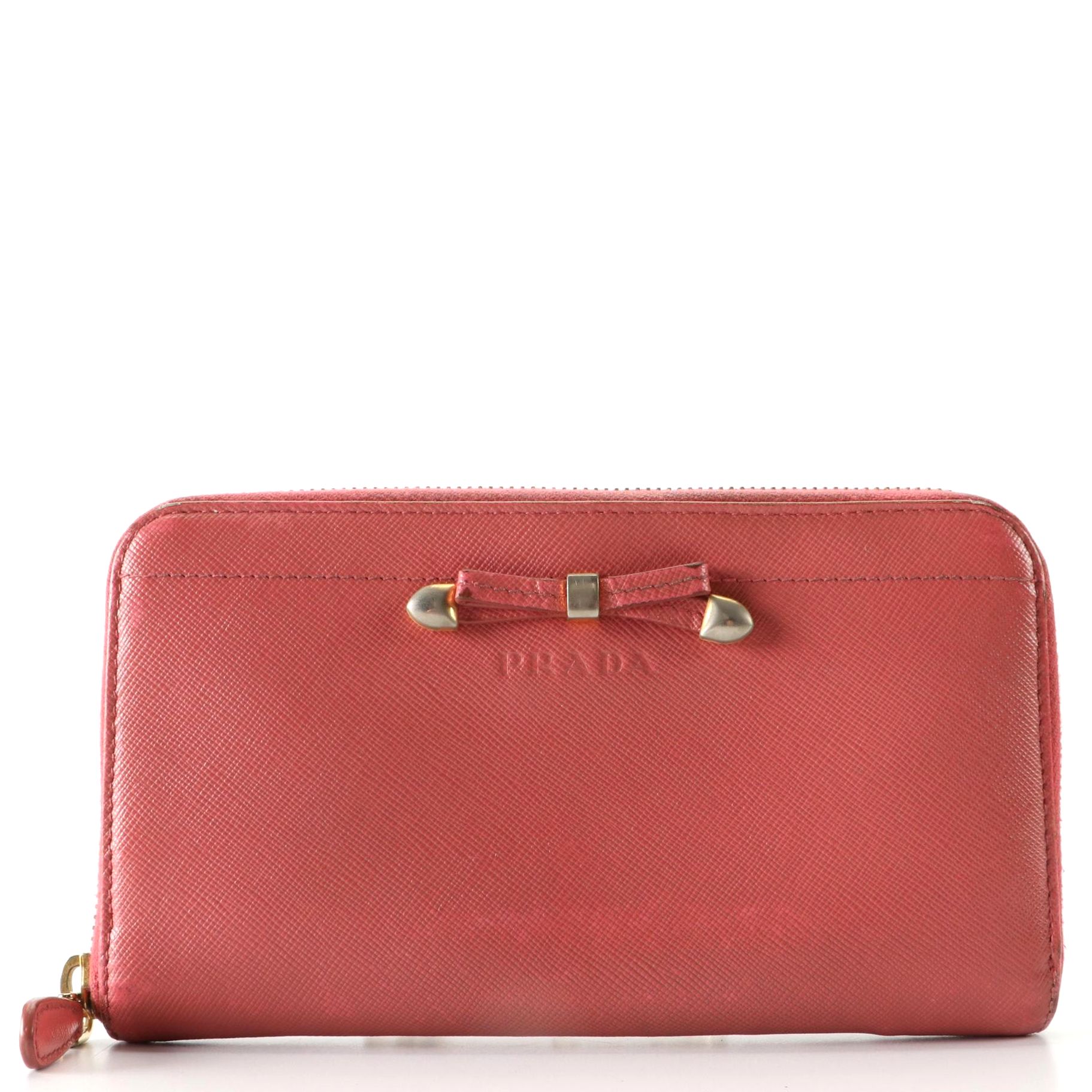 Prada Ribbon Zip Around Wallet in Saffiano Leather