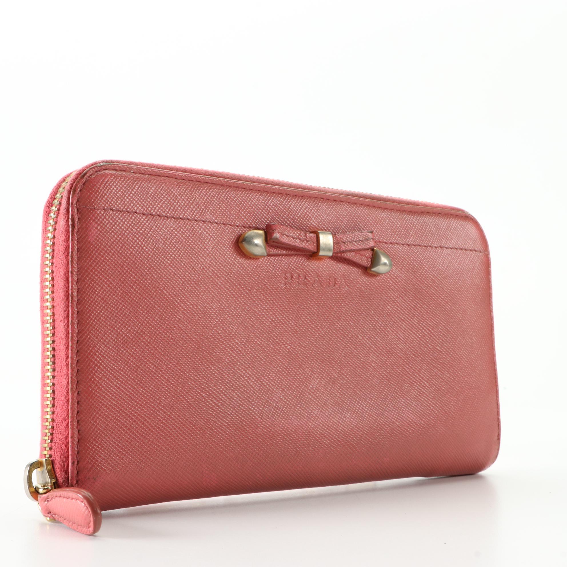 Prada Ribbon Zip Around Wallet in Saffiano Leather