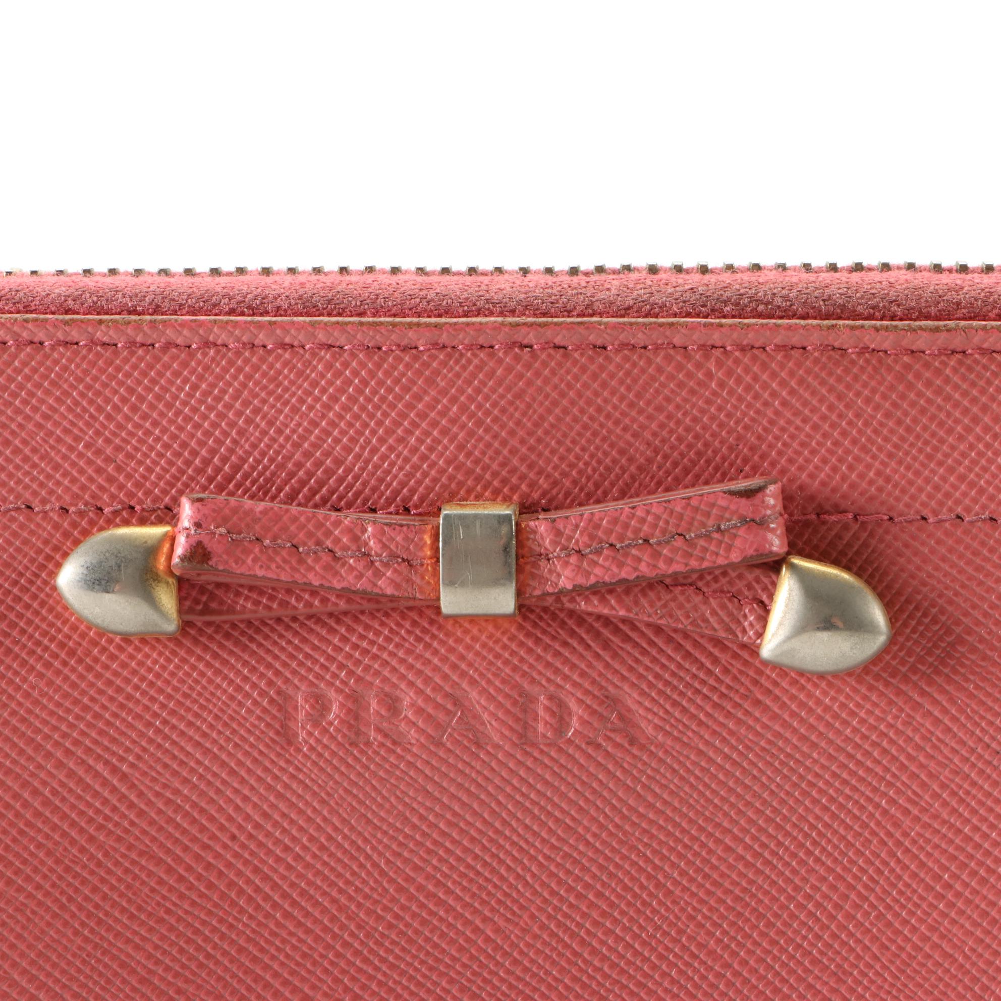 Prada Ribbon Zip Around Wallet in Saffiano Leather