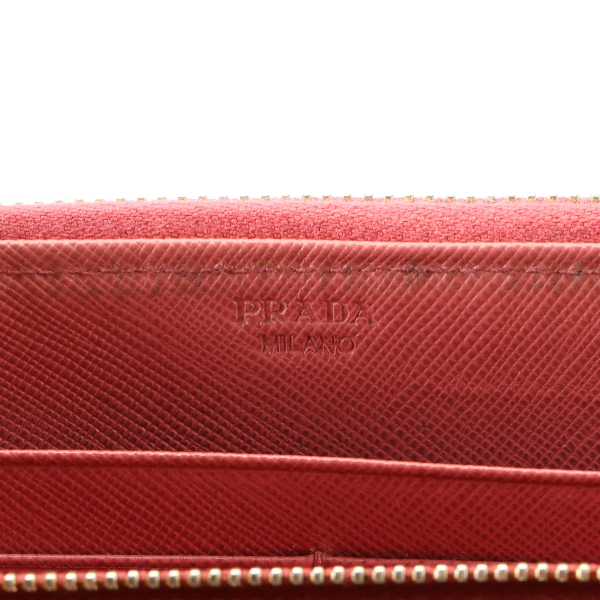 Prada Ribbon Zip Around Wallet in Saffiano Leather