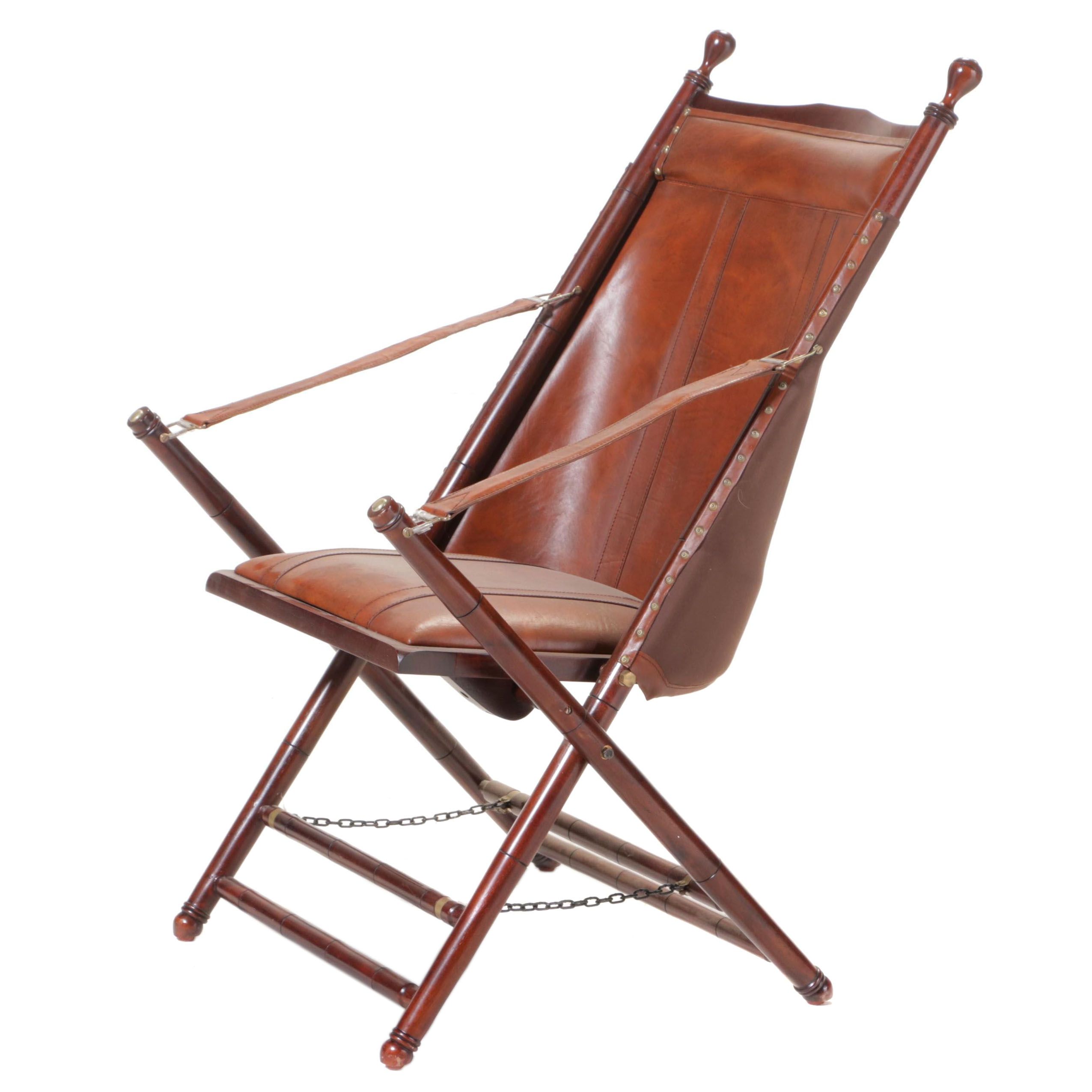 Palecek National Geographic Leather and Wood Campaign Chair and Ottoman