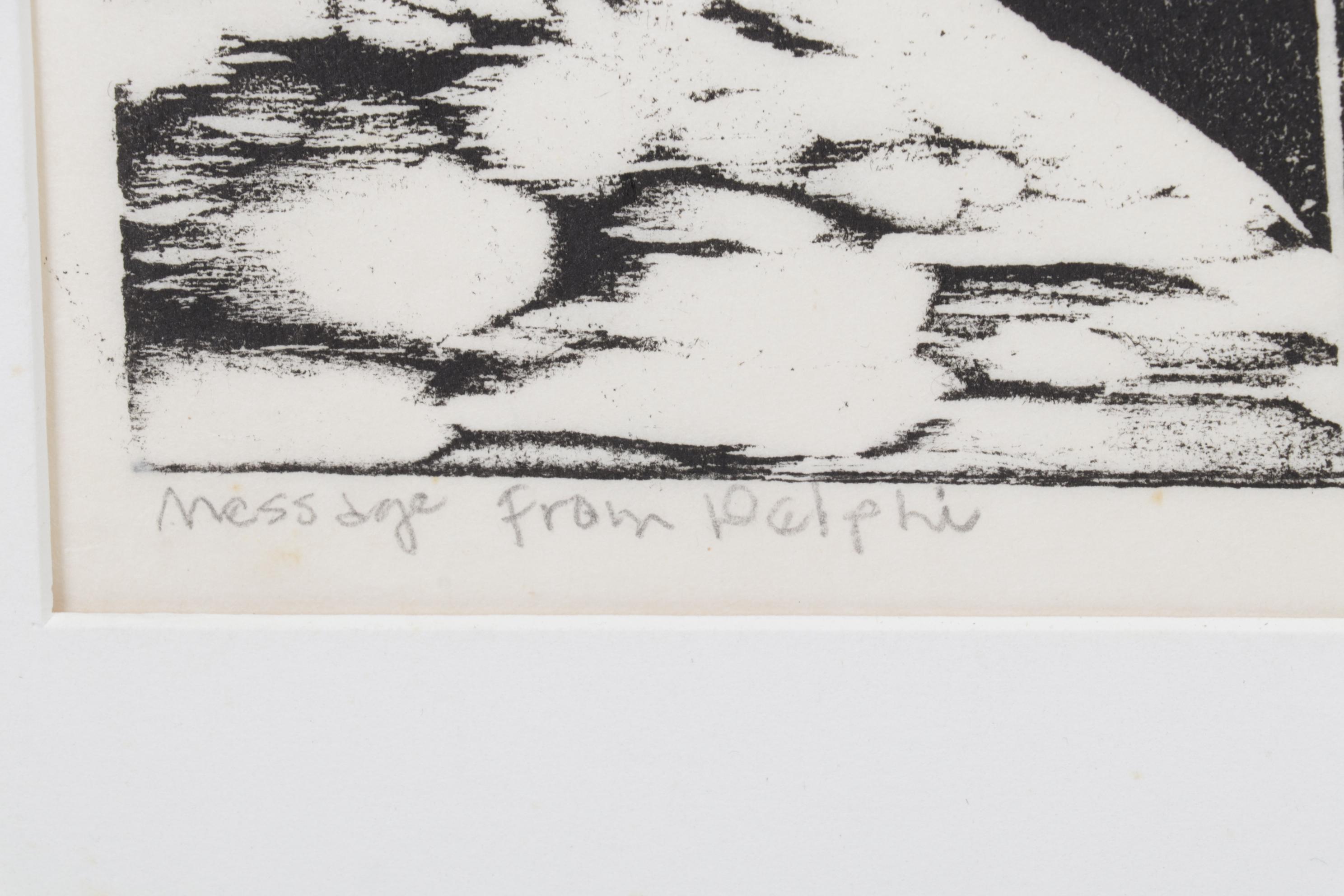 Sidney Chafetz Woodcut "Message From Delphi," 1971