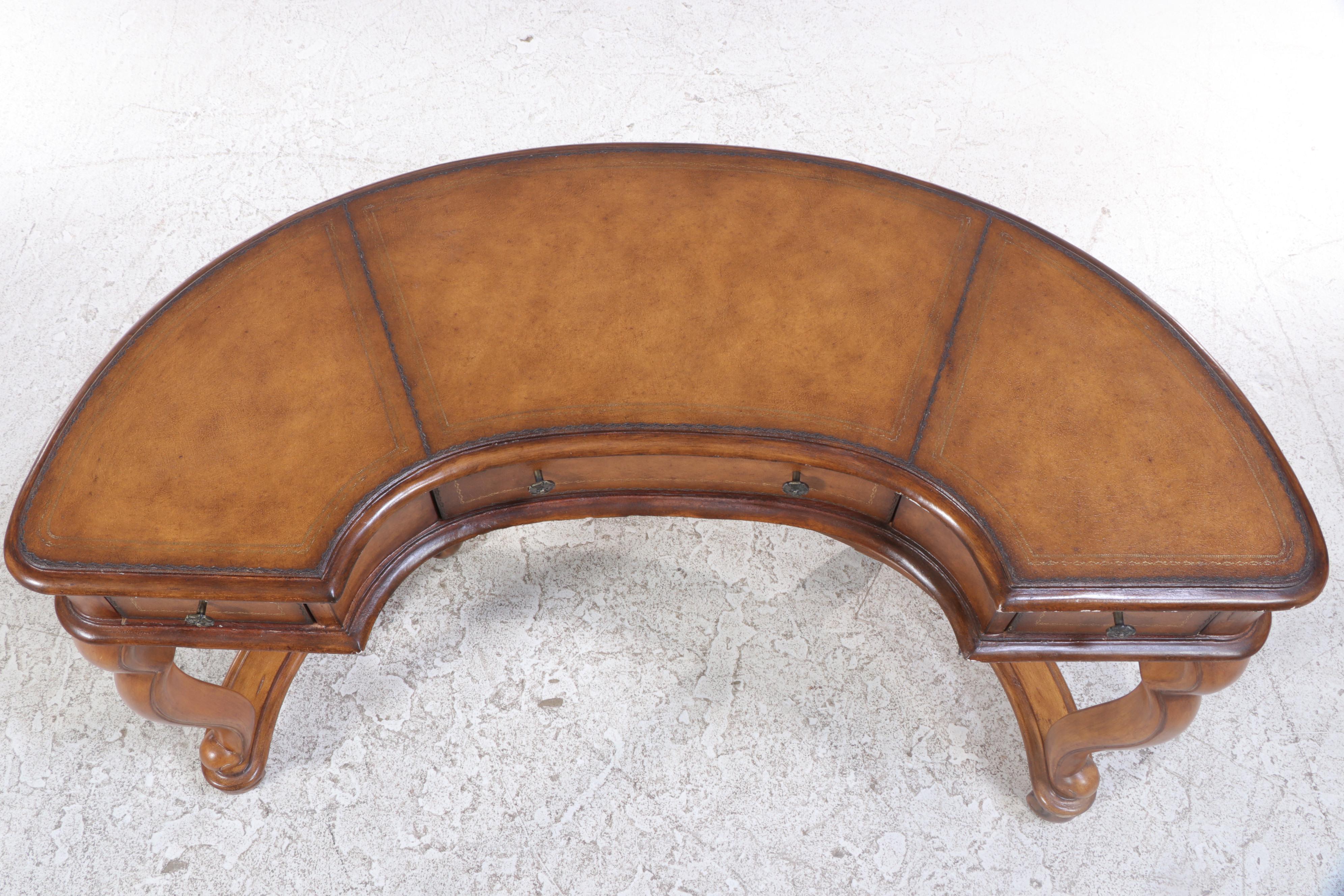 Baroque Style Leather Top Wooden C-Shaped Desk
