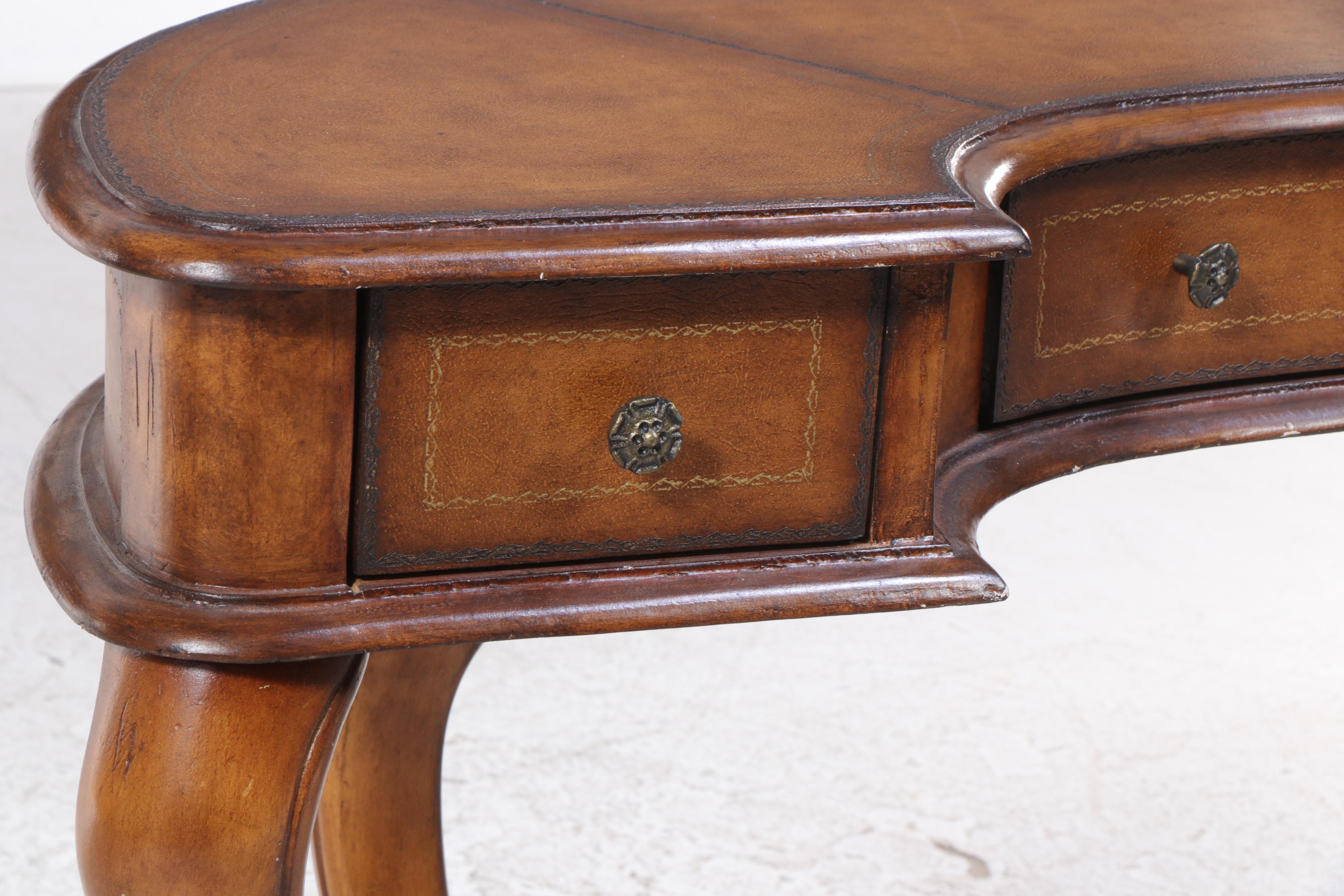 Baroque Style Leather Top Wooden C-Shaped Desk