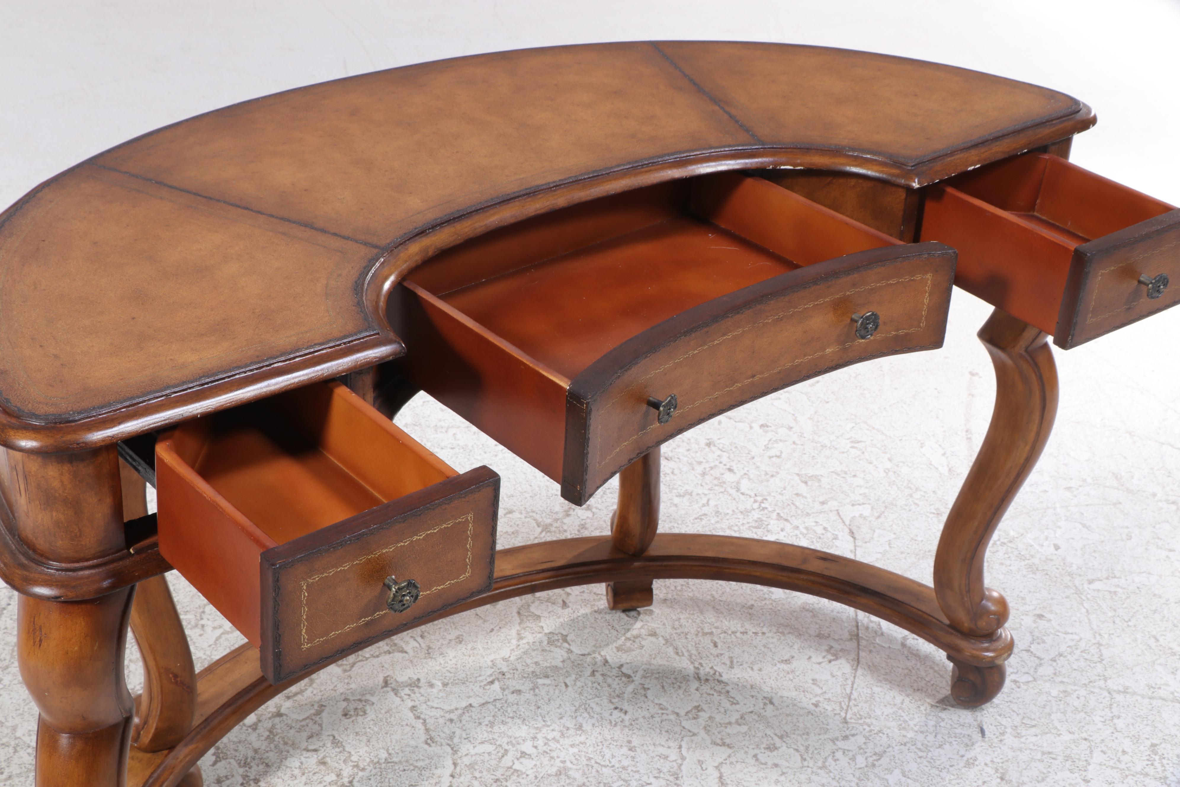 Baroque Style Leather Top Wooden C-Shaped Desk