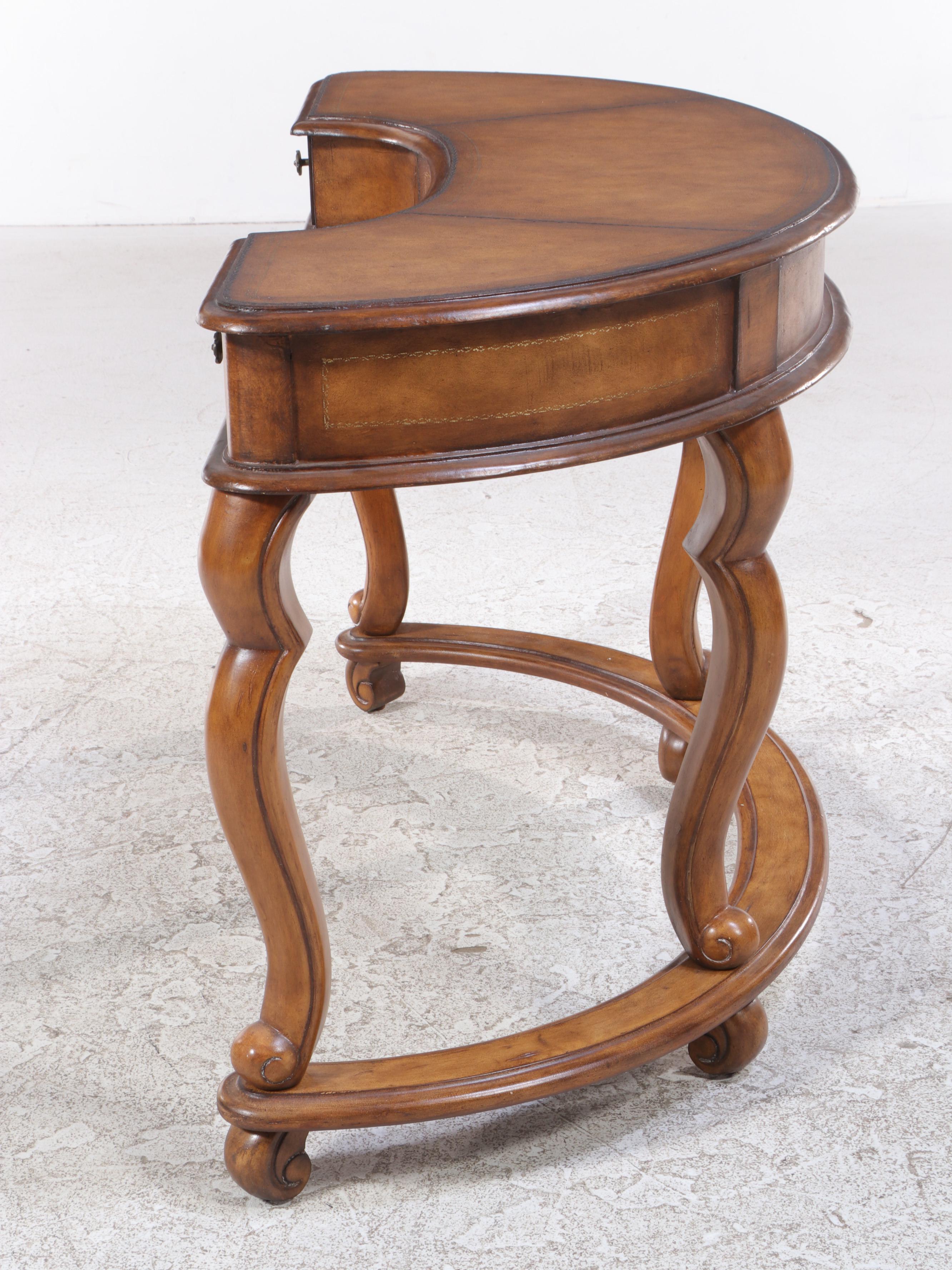 Baroque Style Leather Top Wooden C-Shaped Desk