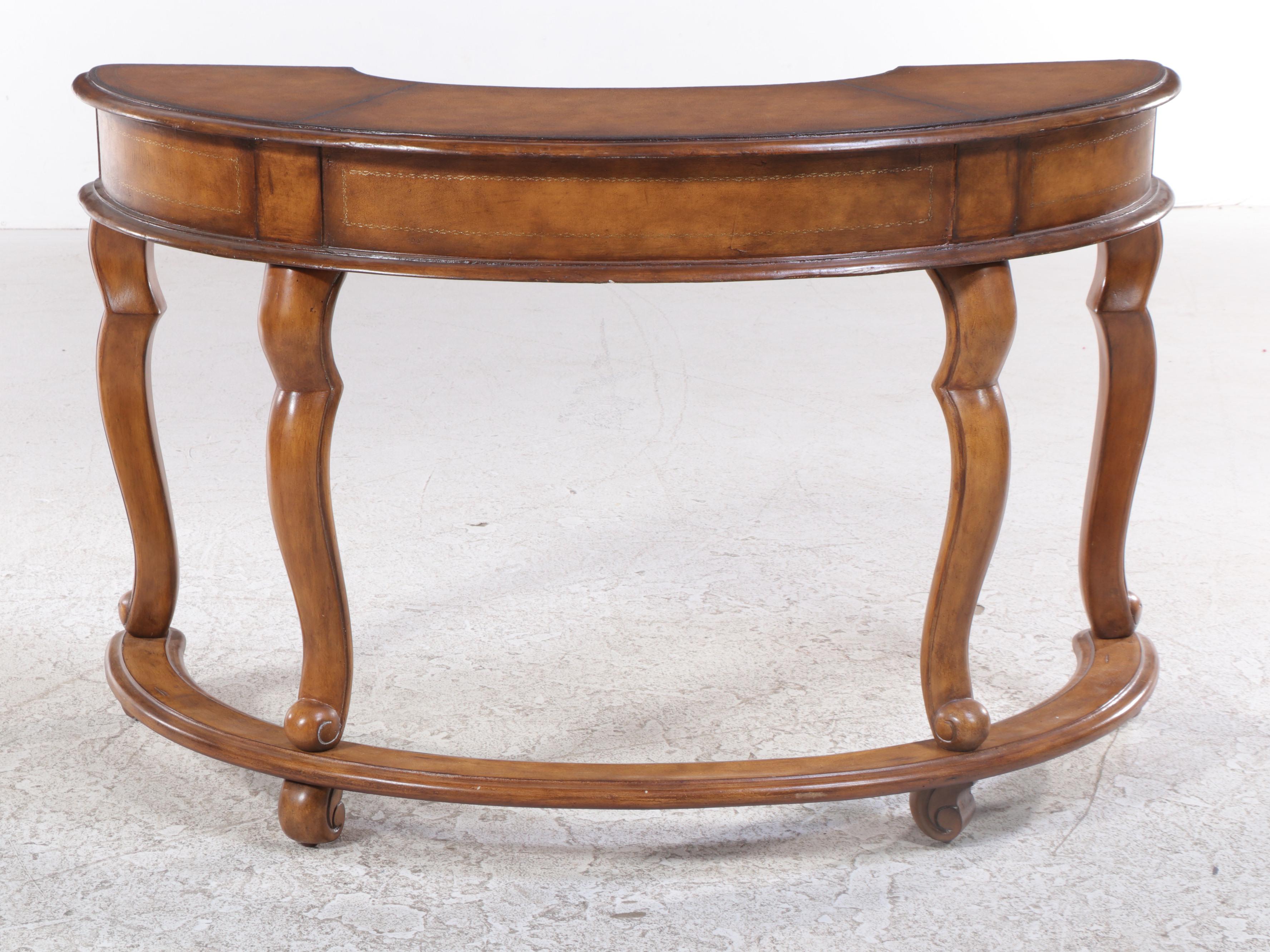 Baroque Style Leather Top Wooden C-Shaped Desk