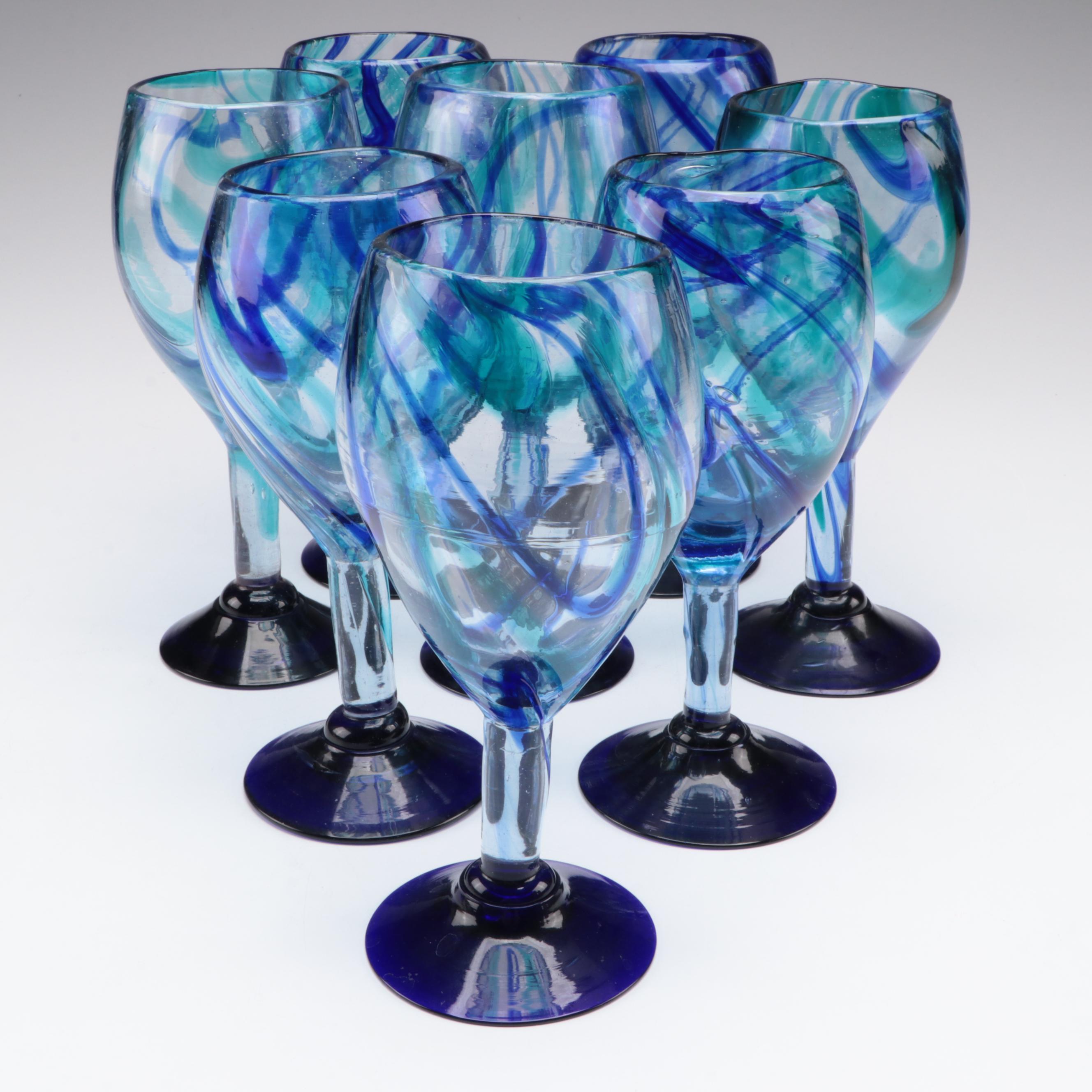 Swirled Art Glass Goblets and Plates