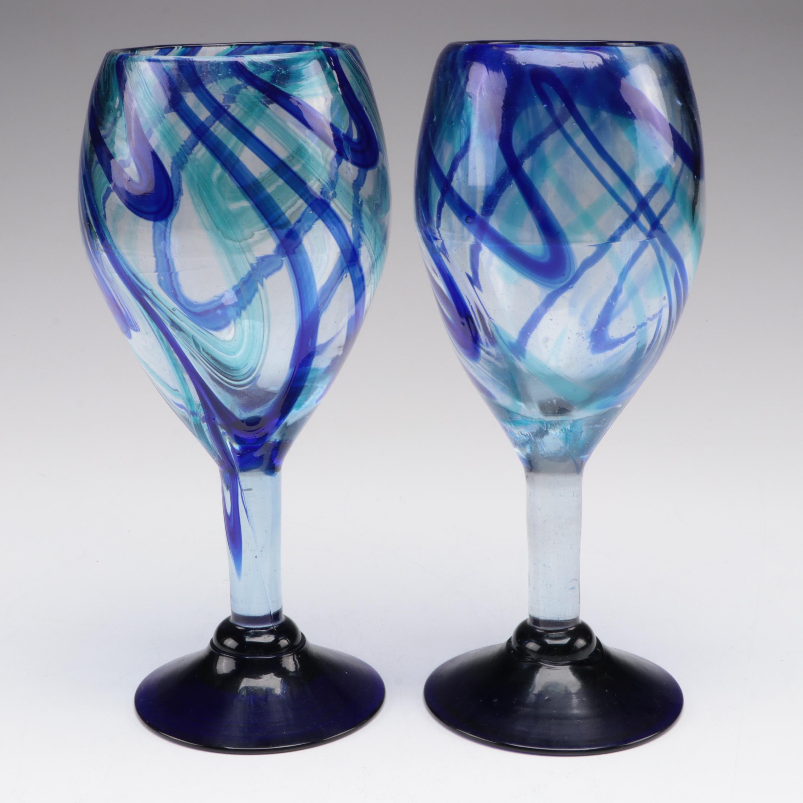 Swirled Art Glass Goblets and Plates