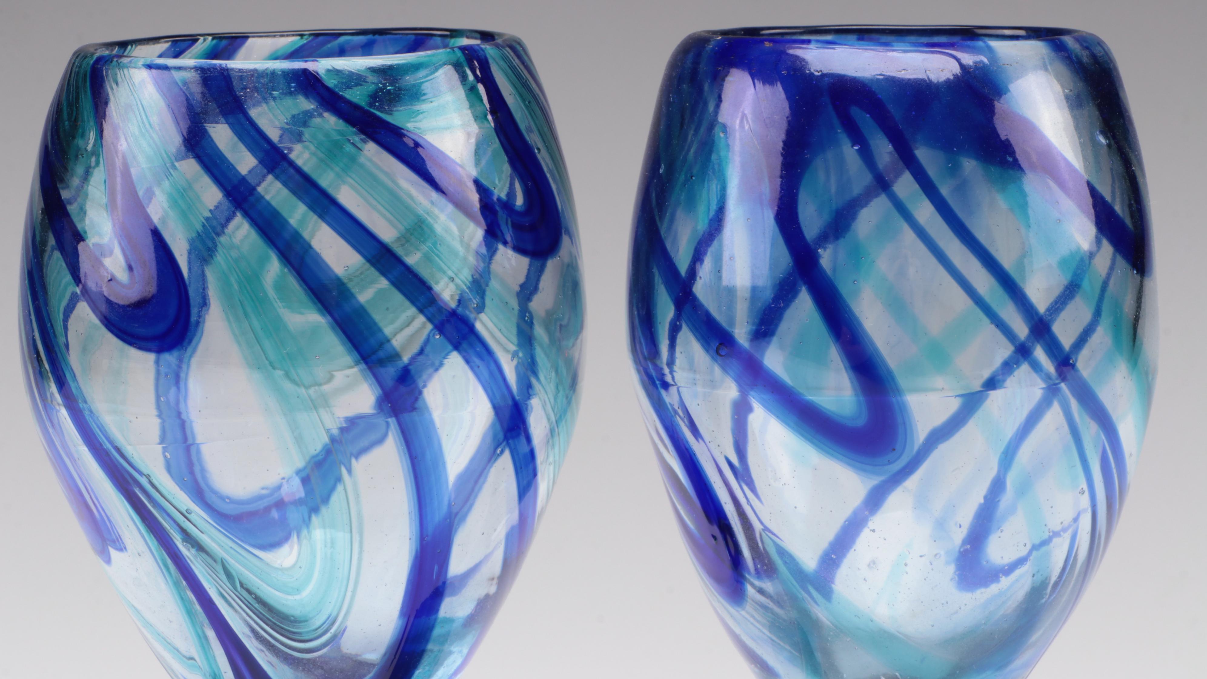 Swirled Art Glass Goblets and Plates